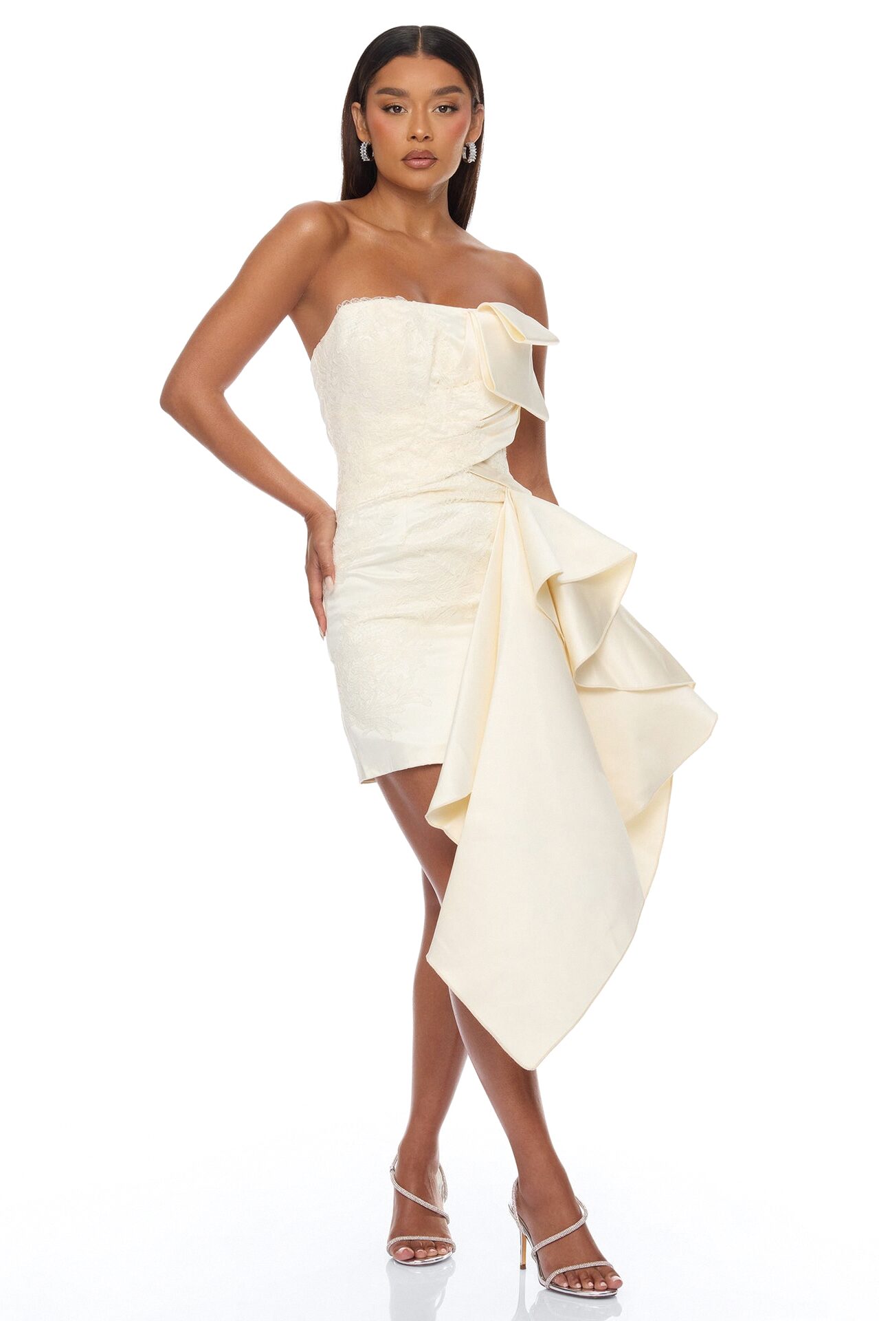 Total Drama Ruffle Drape Mini Dress - Cream
