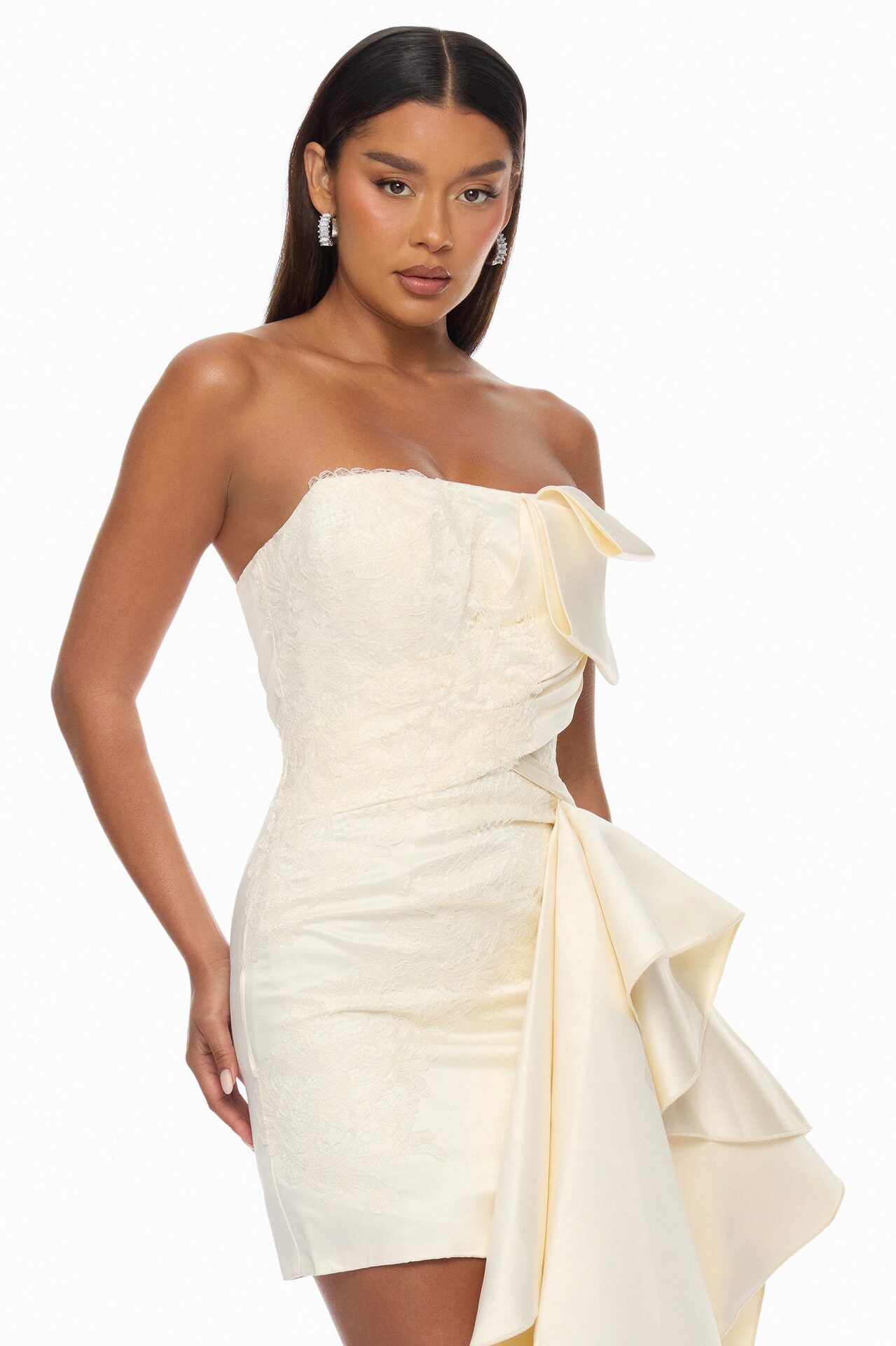 Total Drama Ruffle Drape Mini Dress - Cream