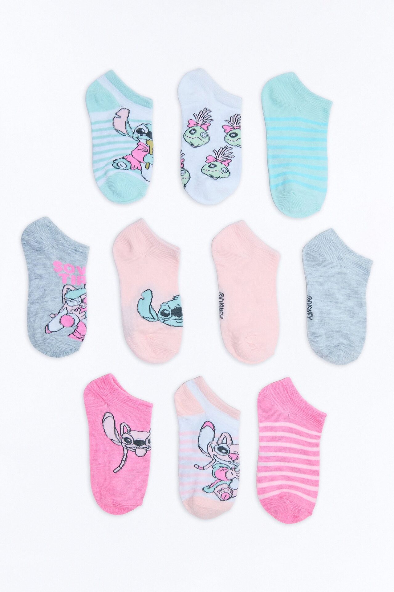Mini Stitch and Friends No Show Socks 10 Pack - Blue/combo