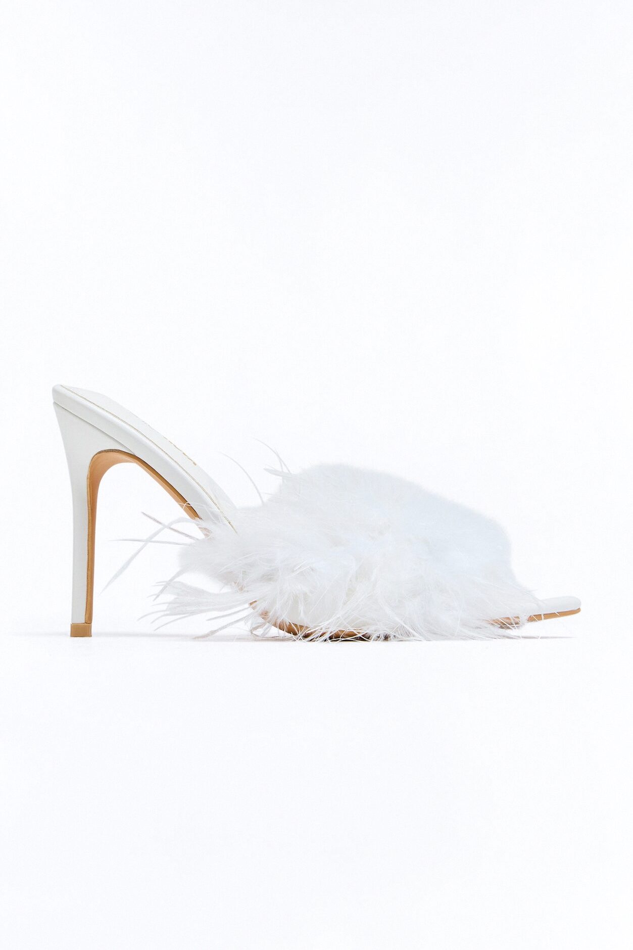 Melani Feather Trim Heels - White