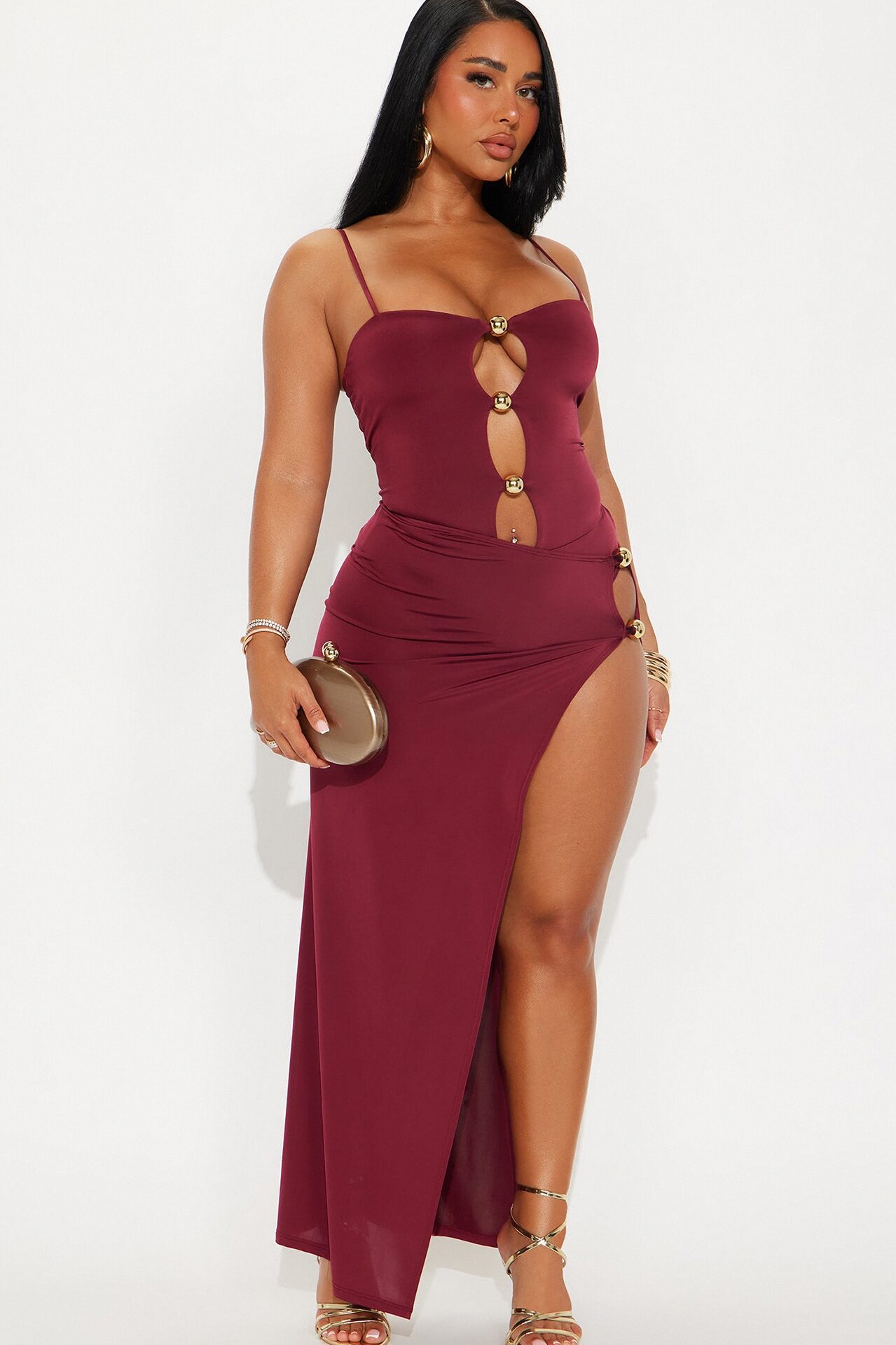 Hot Girl Energy Bodysuit Maxi Skirt Set - Burgundy