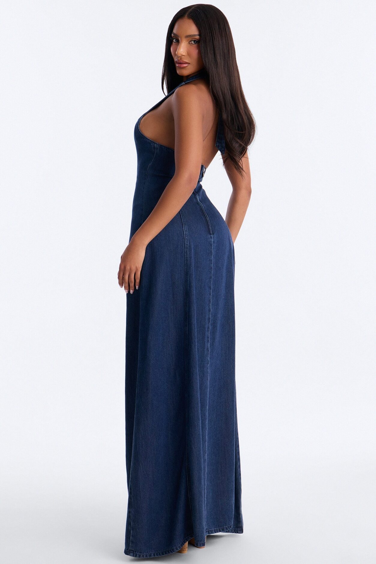 Zaira Halter Denim Maxi Dress - Dark Wash