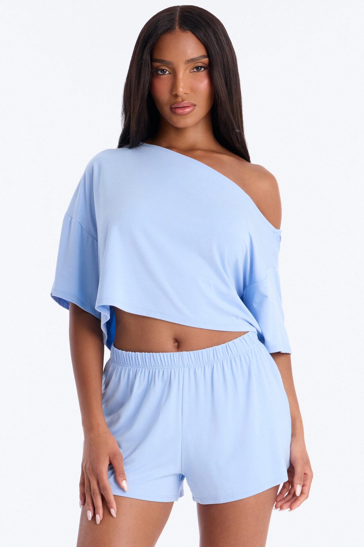 Bailey Off Shoulder Short Set - Light Blue