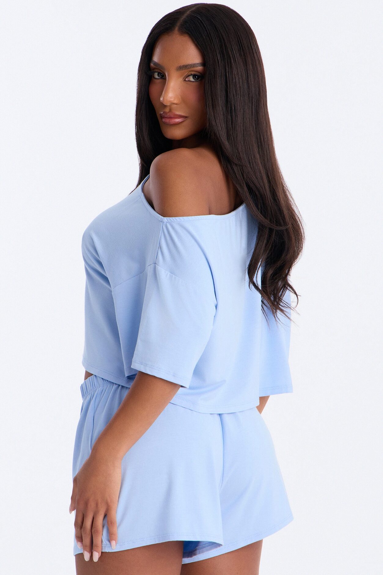 Bailey Off Shoulder Short Set - Light Blue