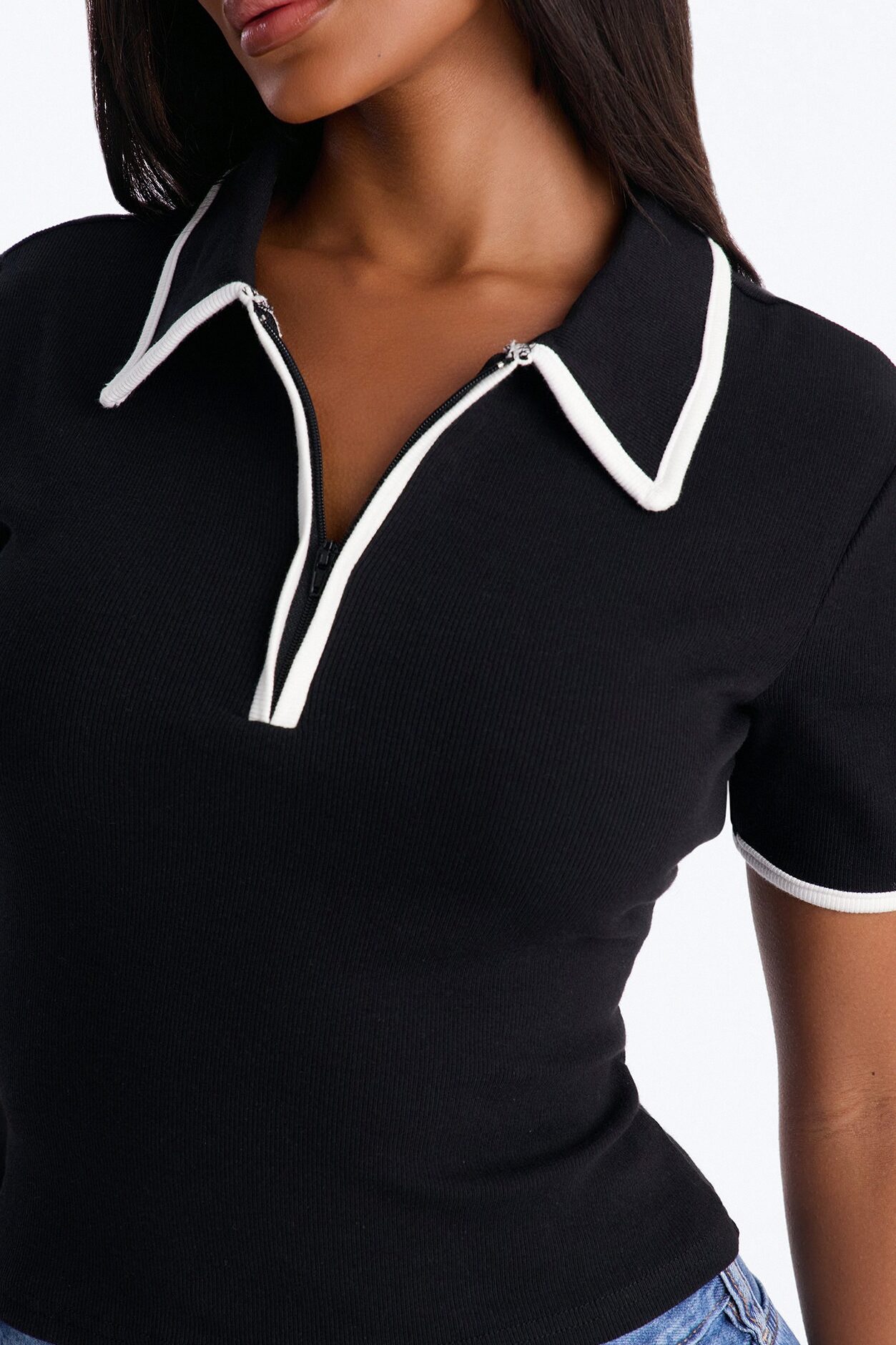 Golf Club Short Sleeve Polo Top - Black/White