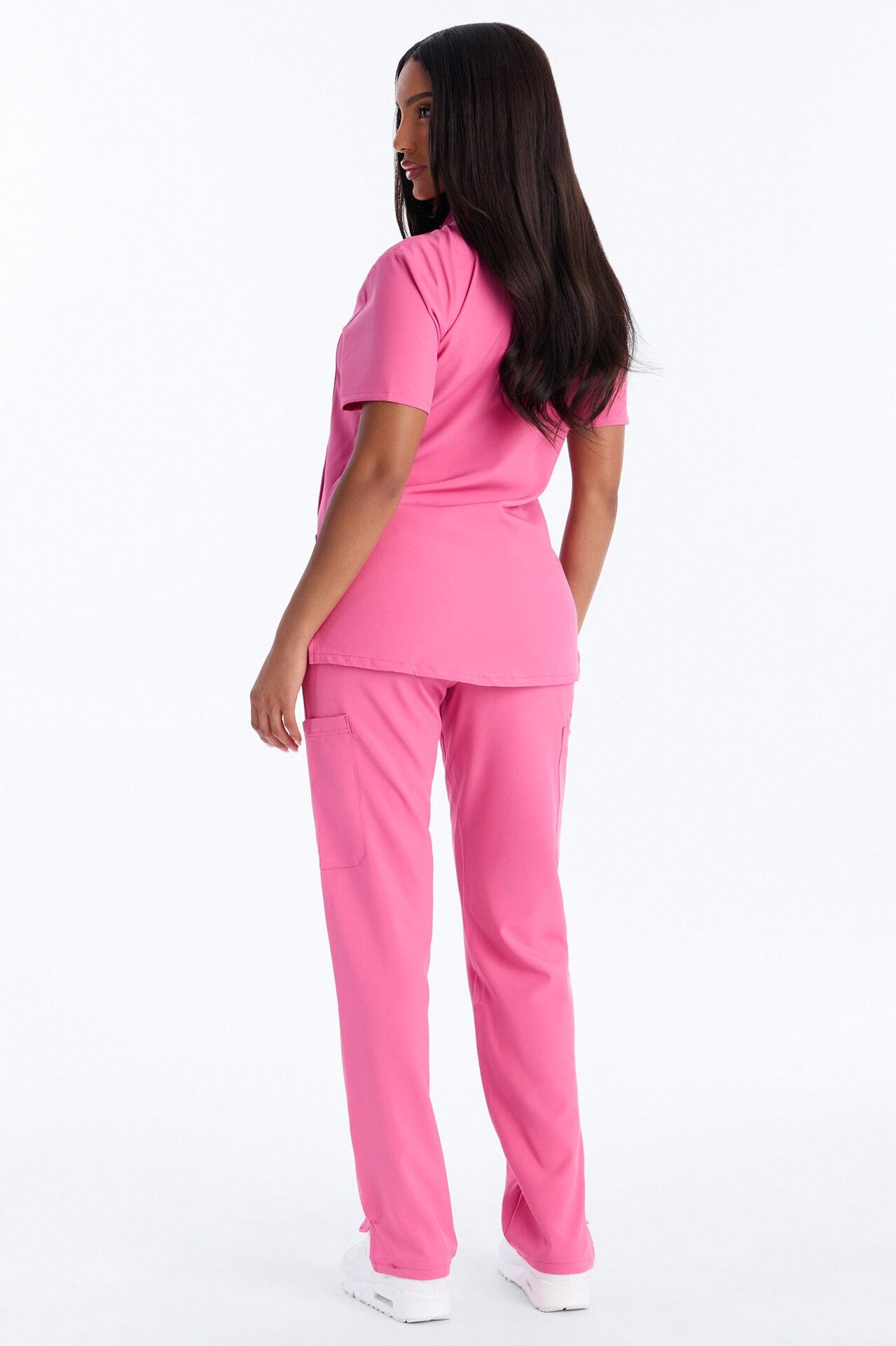 Elite 4 Way Stretch Zip Collar Open Leg Slit Scrub Set - Hot Pink