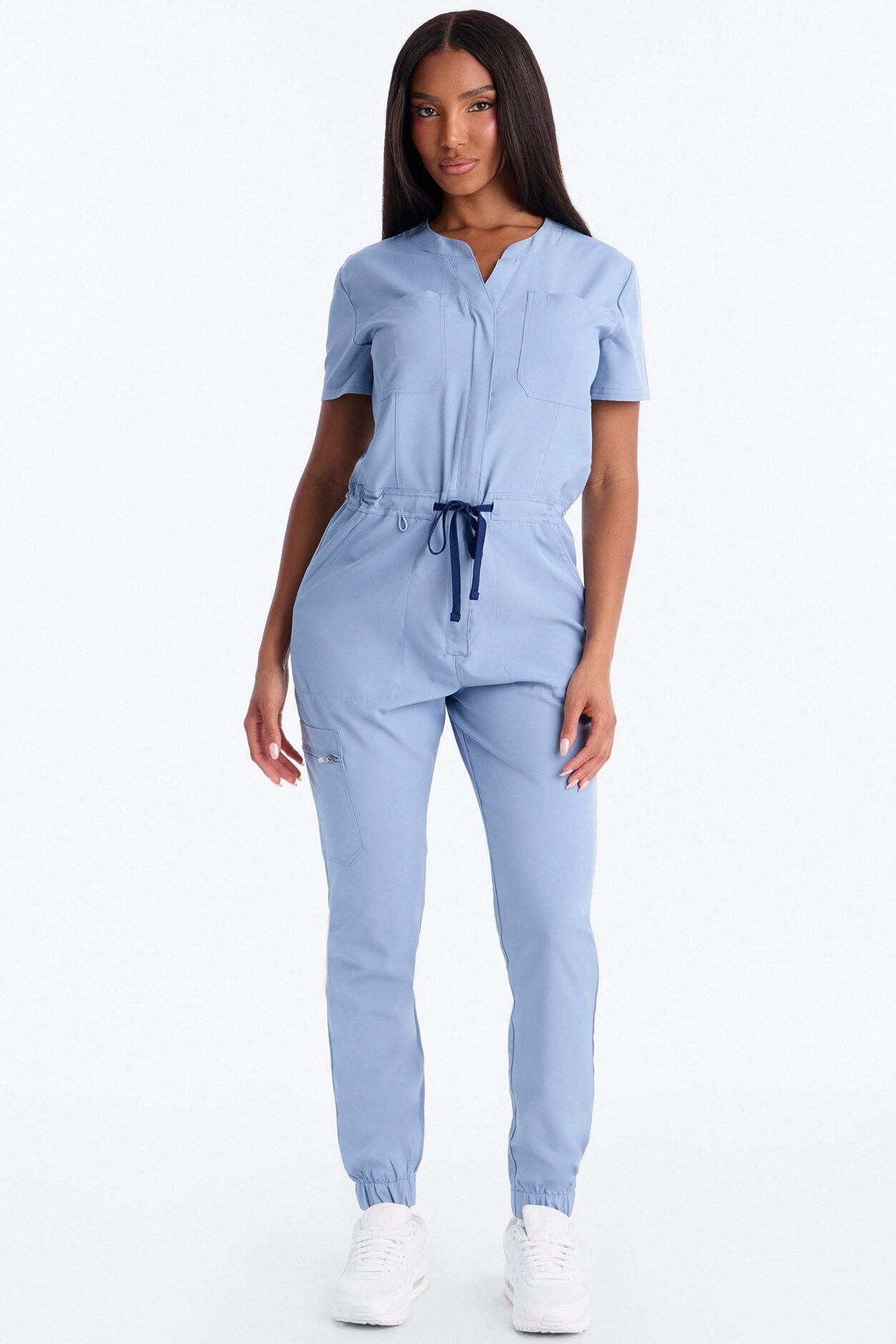 Prime Care Belted Uniform Scrub Jumpsuit - Dusty Blue
