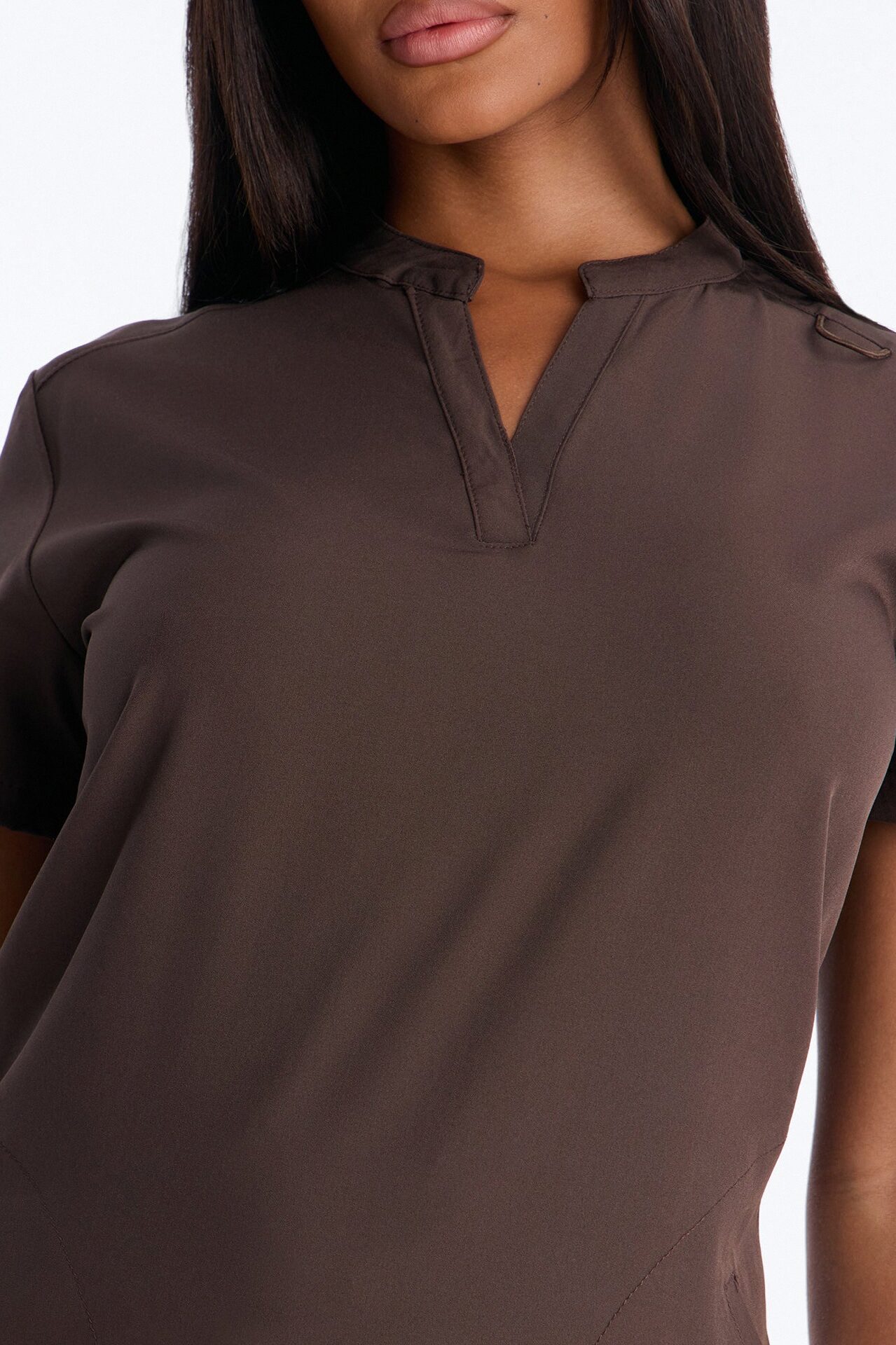 It's Go Time Collared Open Leg Uniform Scrub Set - Chocolate