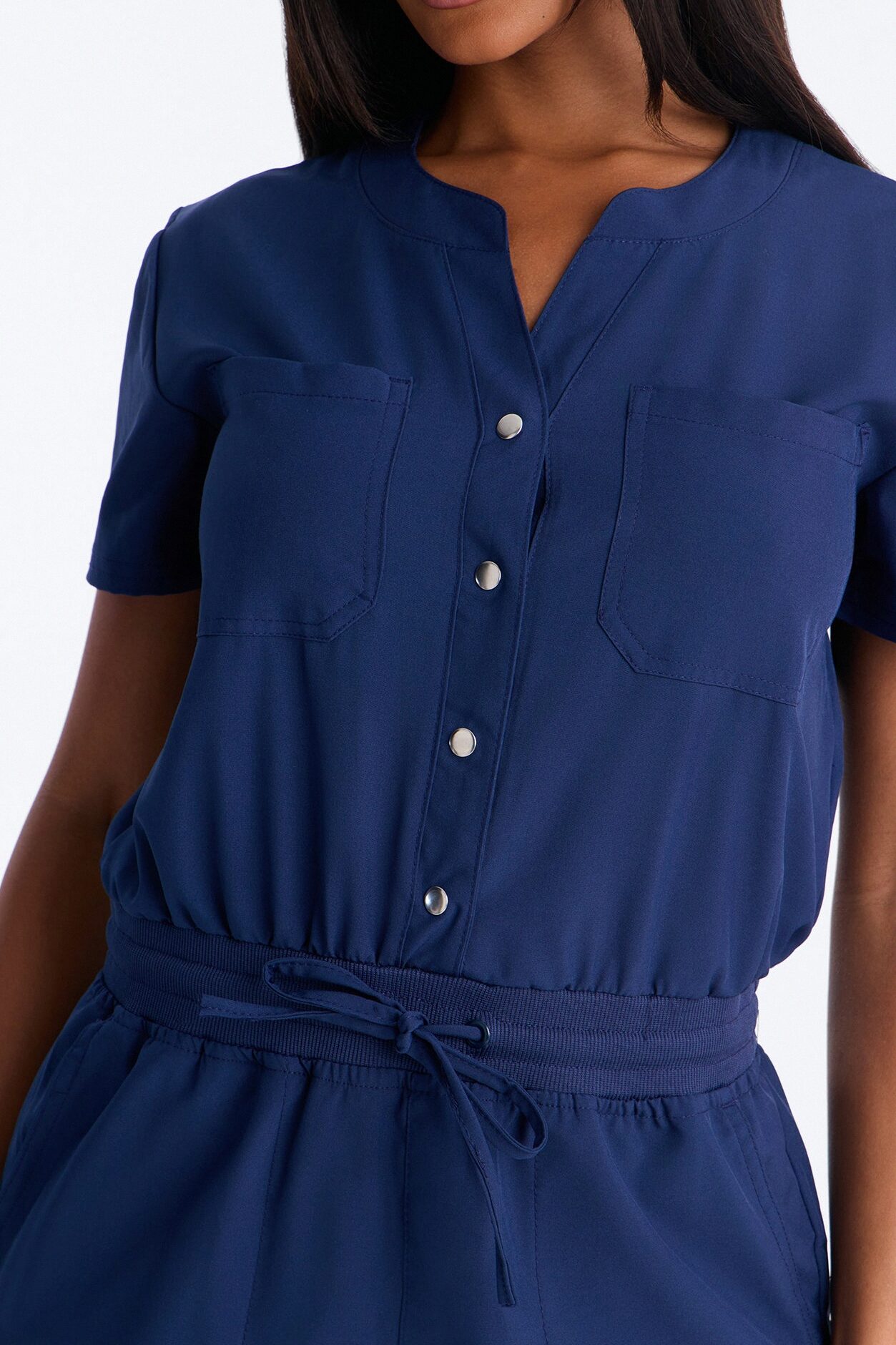 In Unison Uniform Jogger Scrub Jumpsuit With Snaps - Navy