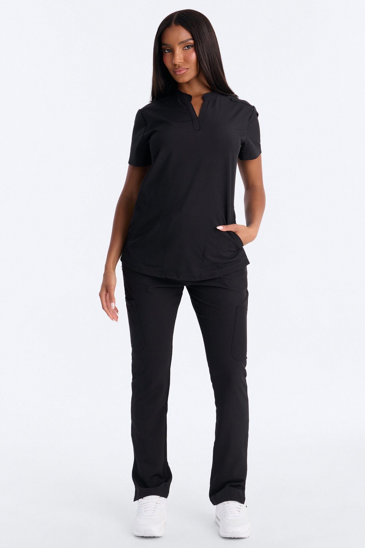 It's Go Time Collared Open Leg Uniform Scrub Set - Black