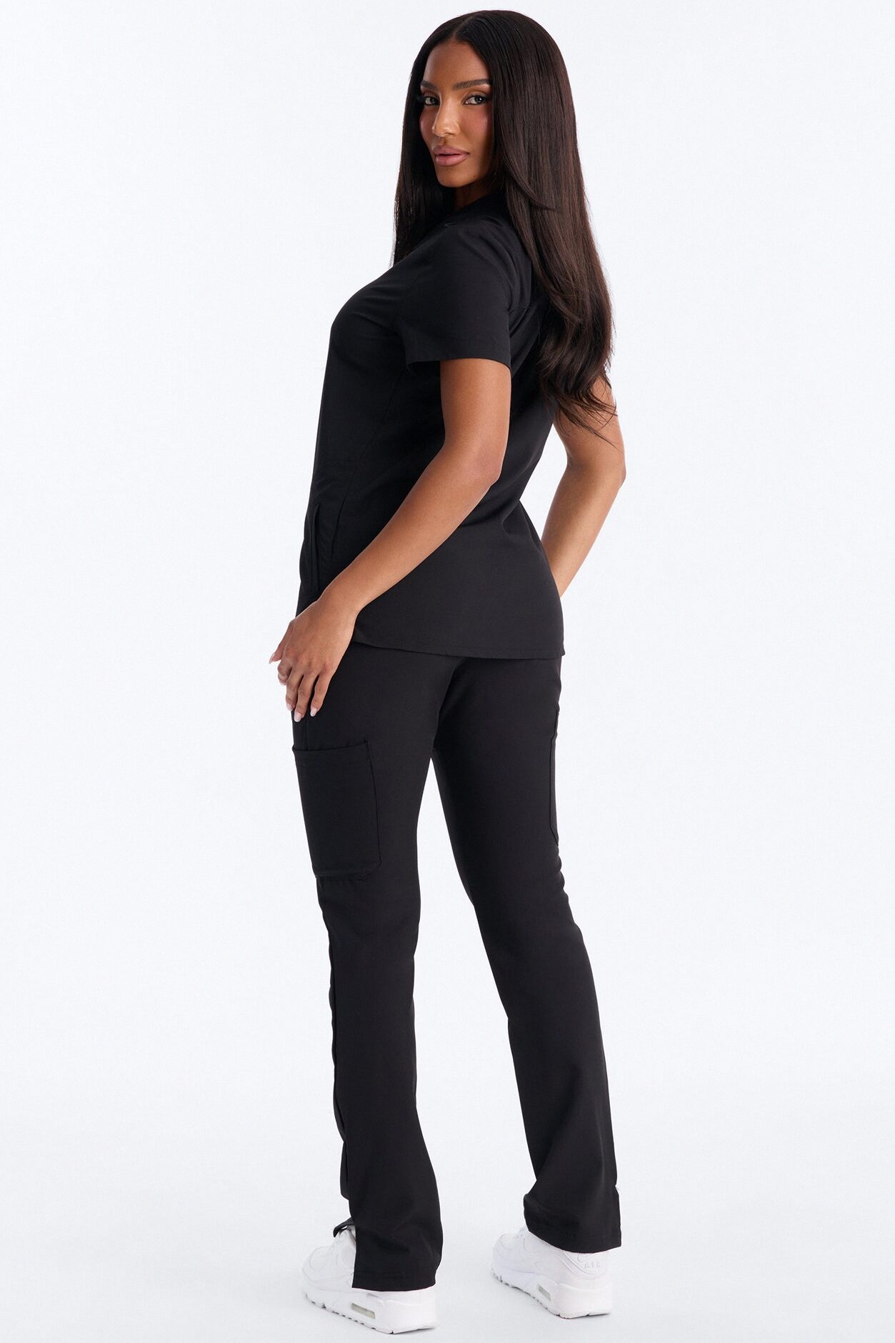 It's Go Time Collared Open Leg Uniform Scrub Set - Black