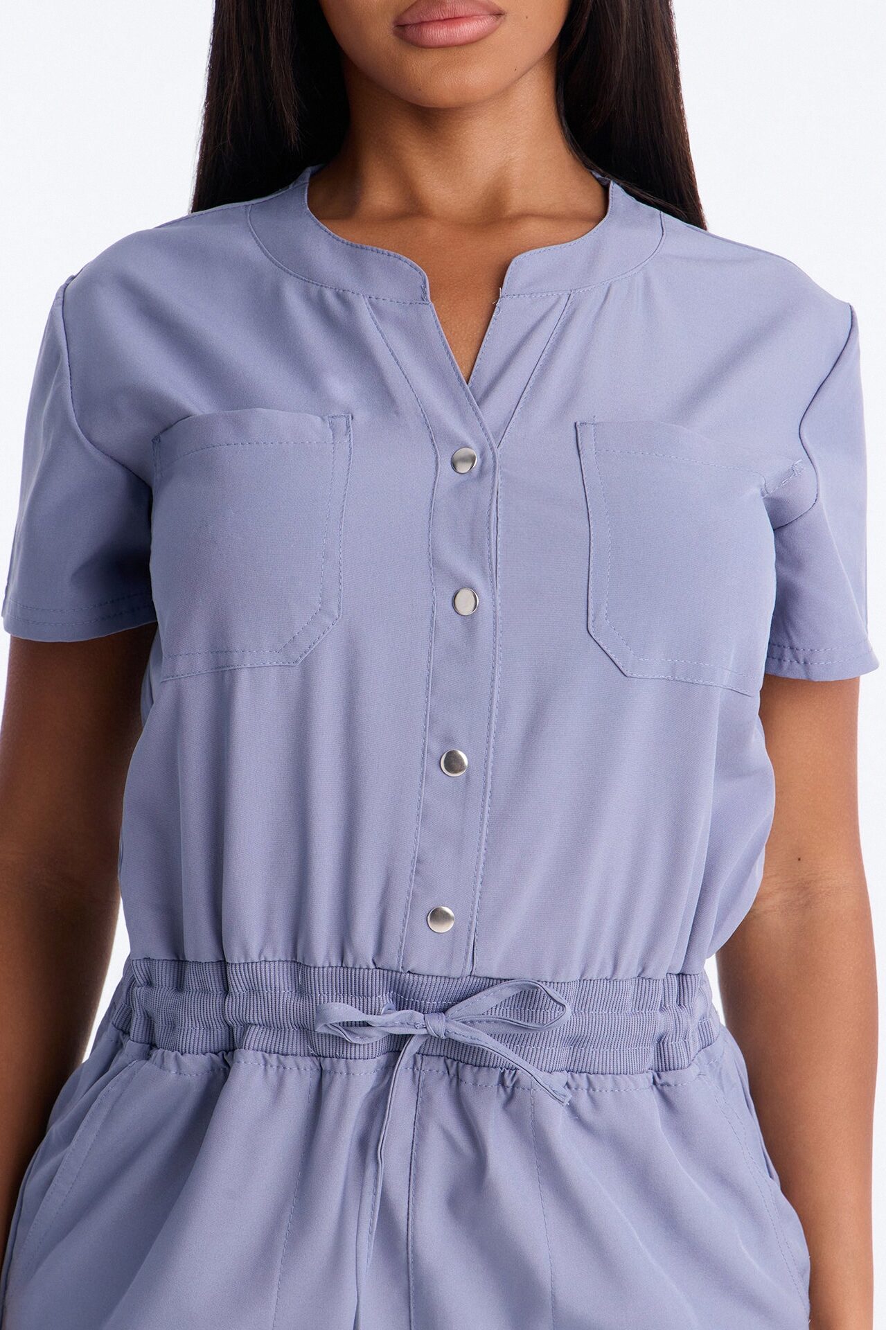In Unison Uniform Jogger Scrub Jumpsuit With Snaps - Blue
