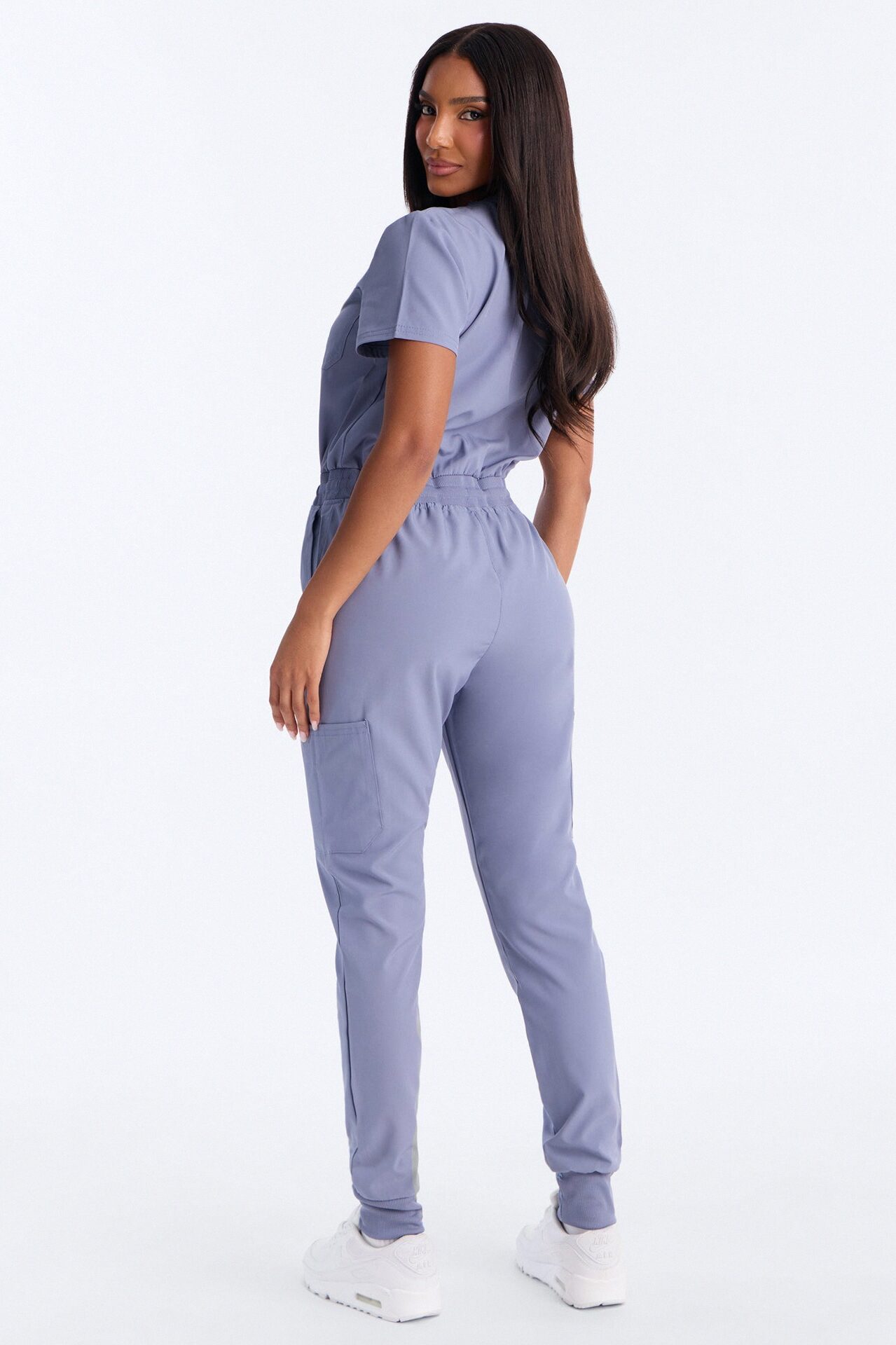 In Unison Uniform Jogger Scrub Jumpsuit With Snaps - Blue