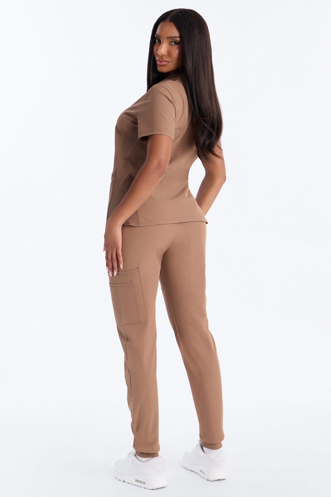 Vital 4 Way Stretch Front Zip Jogger Scrub Set - Mocha