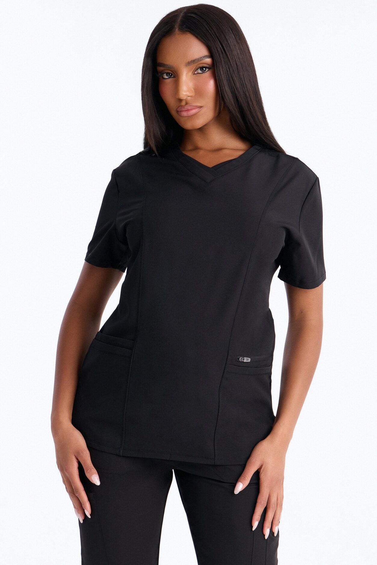 Clinical 4 Way Stretch Pocket Back Knit Jogger Scrub Set - Black