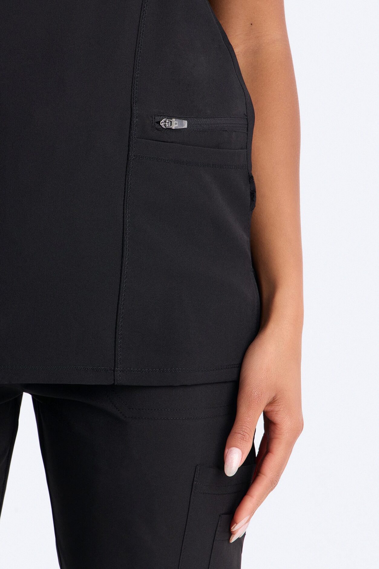 Clinical 4 Way Stretch Pocket Back Knit Jogger Scrub Set - Black