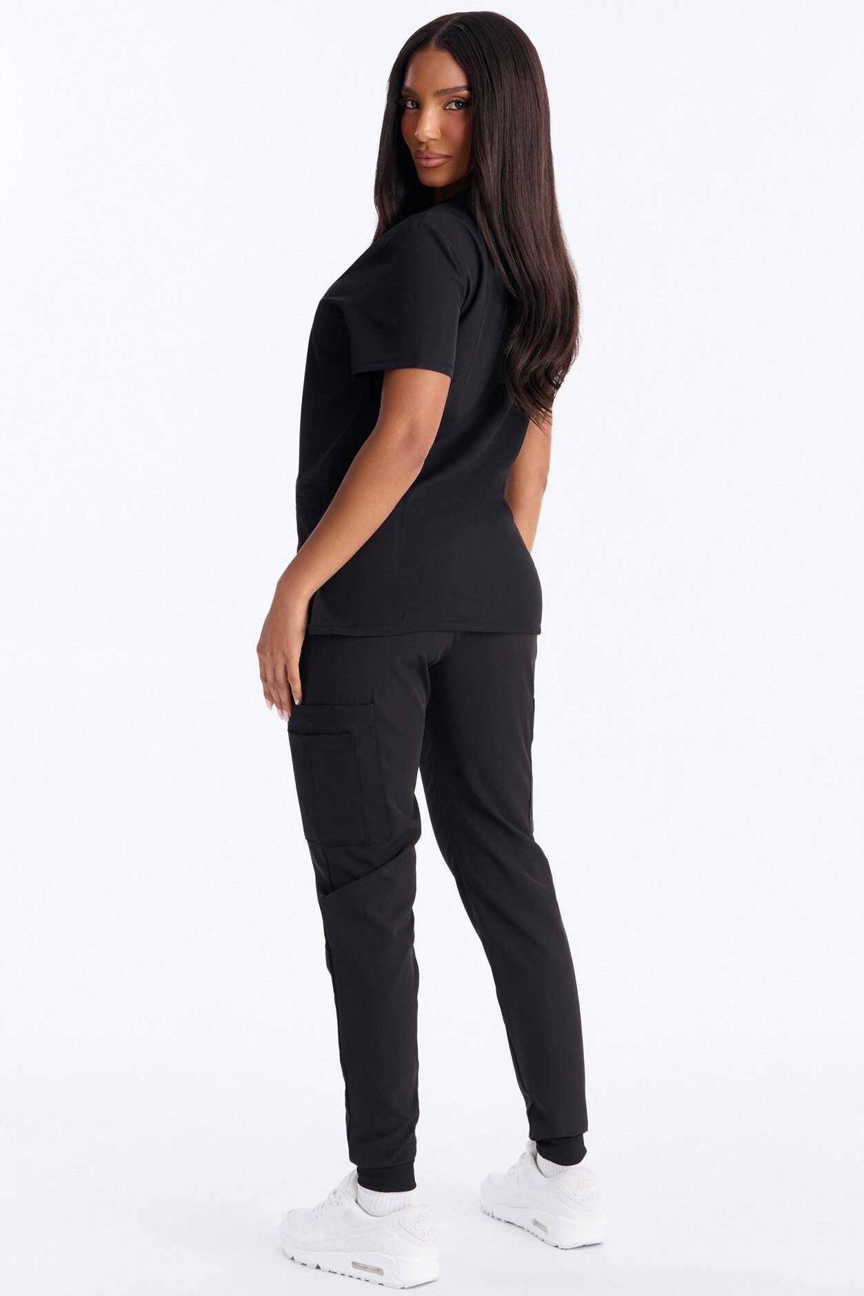 Clinical 4 Way Stretch Pocket Back Knit Jogger Scrub Set - Black