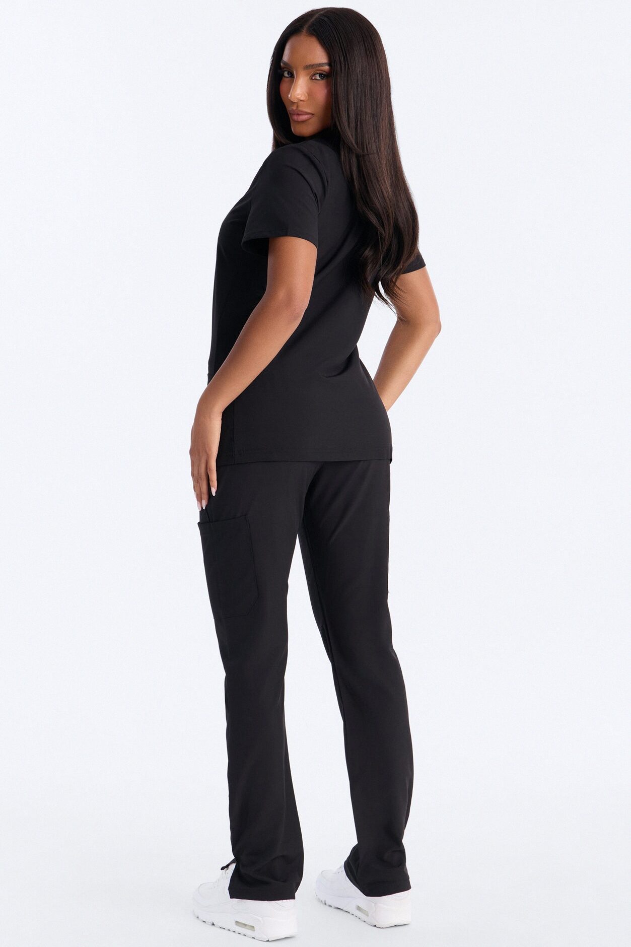 Prime Practice Sporty Open Leg Uniform Scrub Set - Black