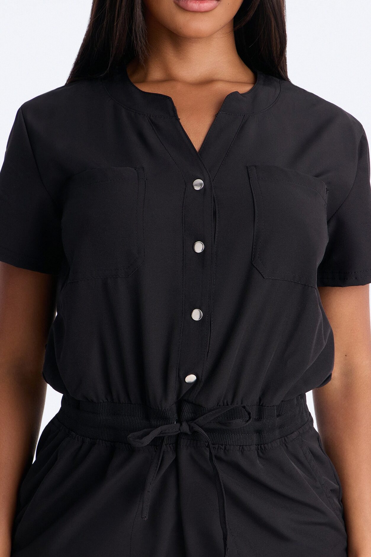 In Unison Uniform Jogger Scrub Jumpsuit With Snaps - Black