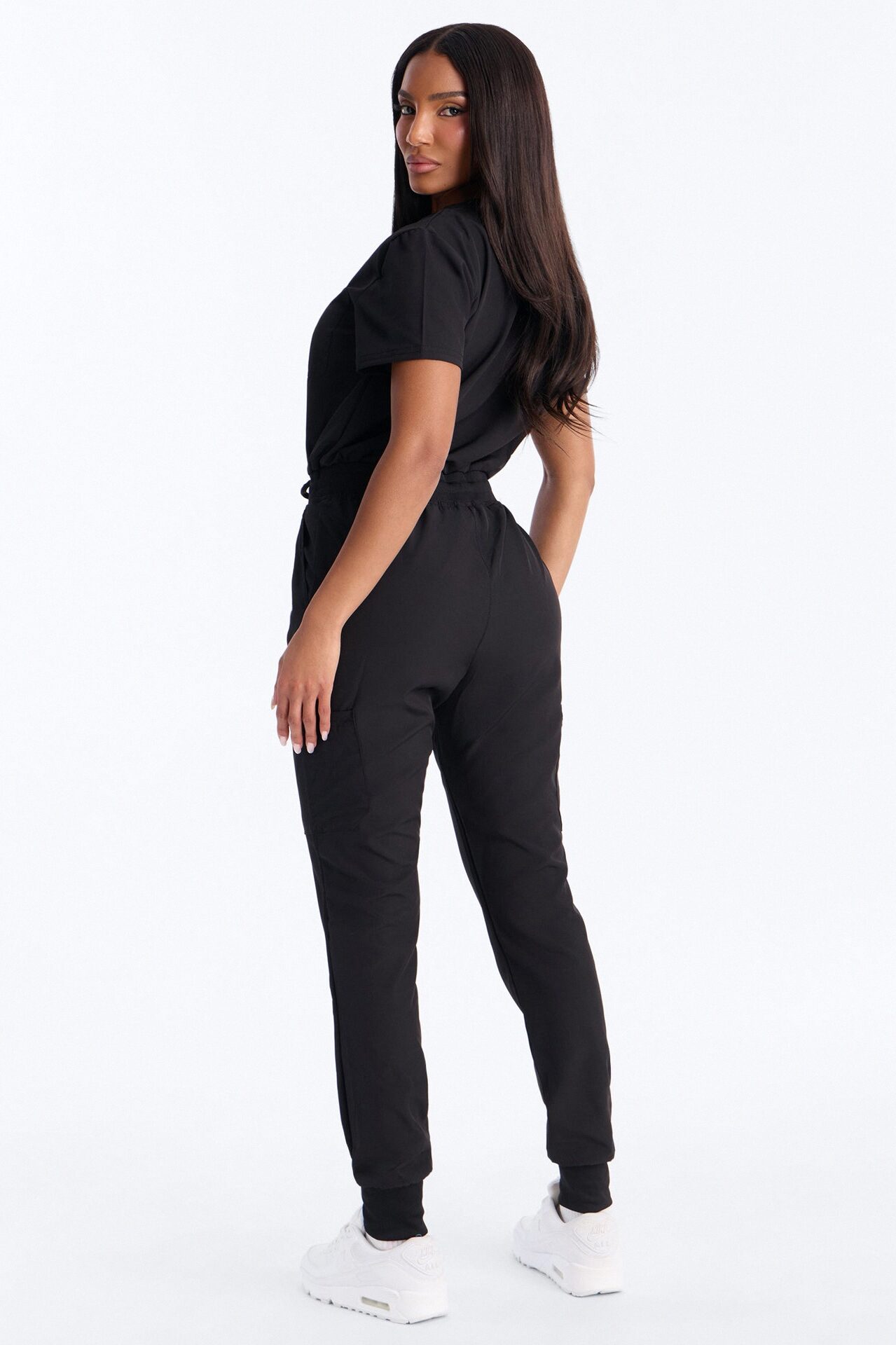 In Unison Uniform Jogger Scrub Jumpsuit With Snaps - Black