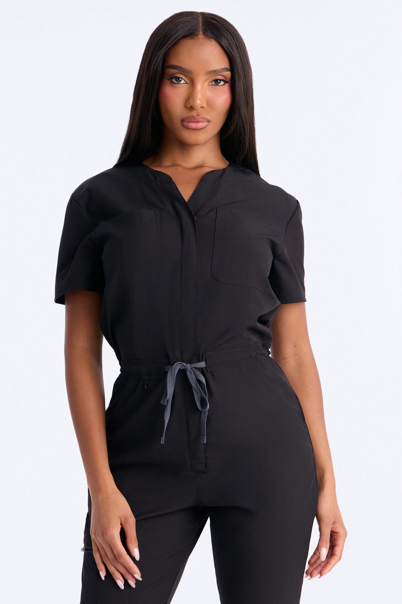 Prime Care Belted Uniform Scrub Jumpsuit - Black