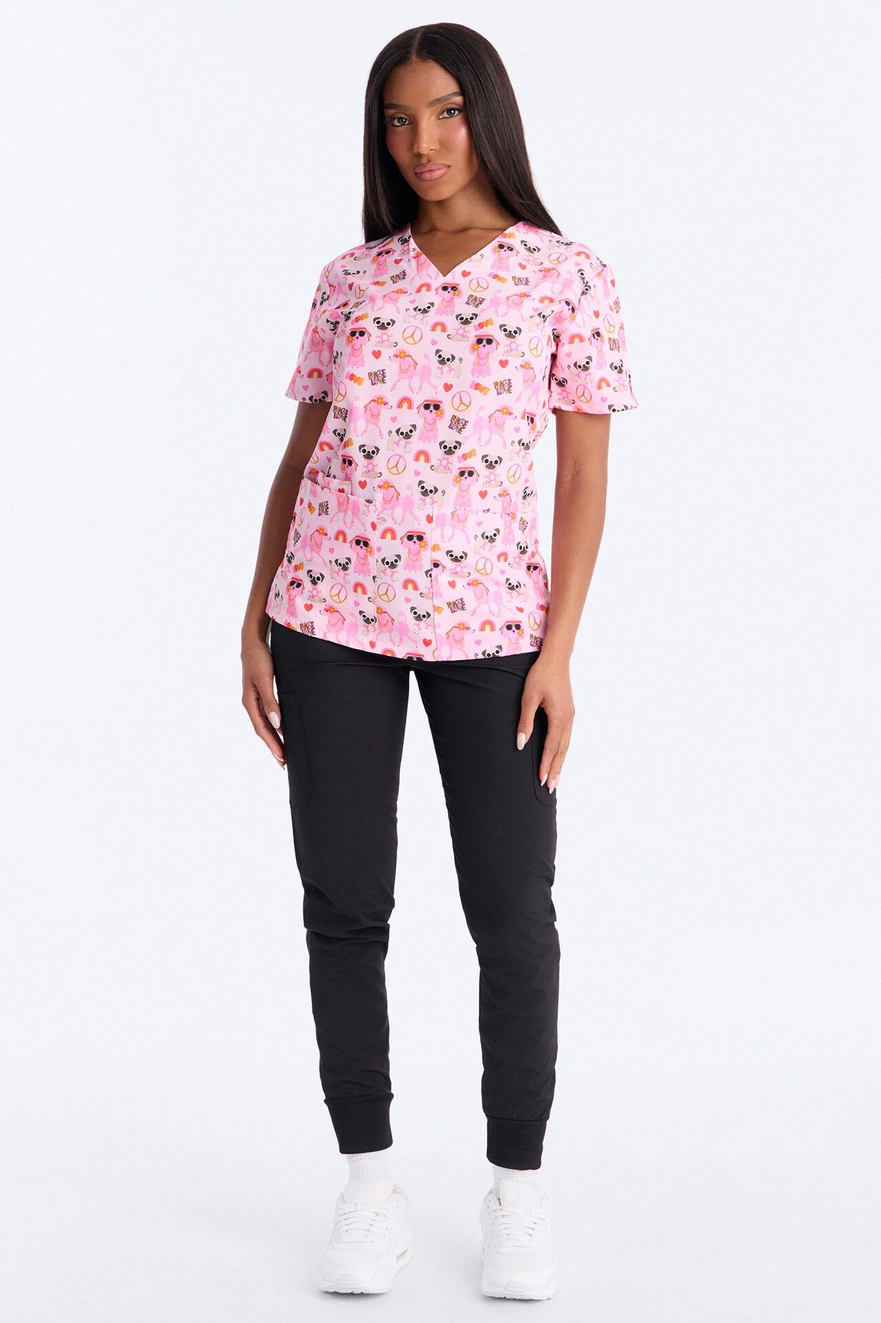 Bright Days 4 Way Stretch Printed Jogger Scrub Set - Pink/combo