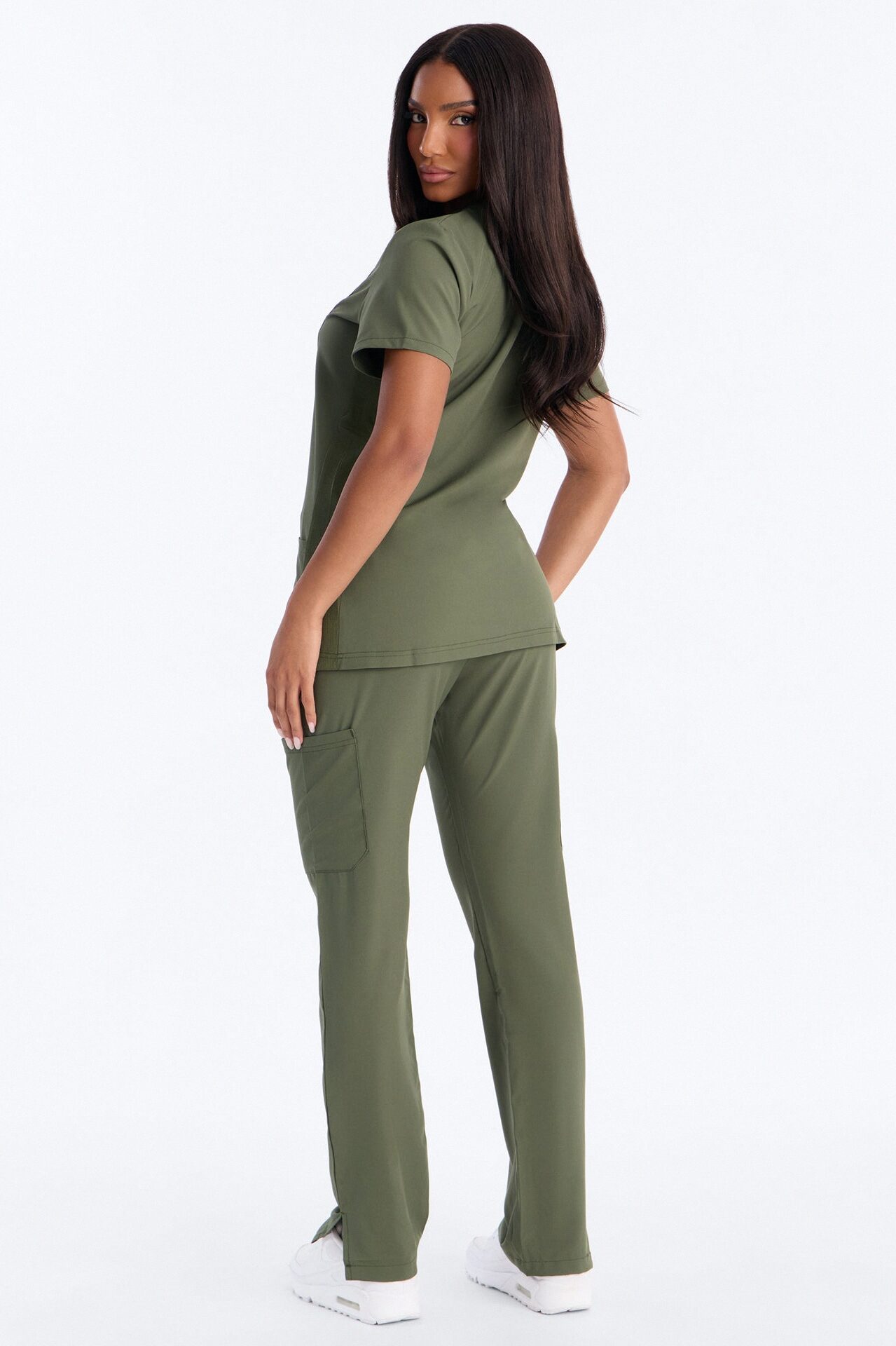 Prime Practice Sporty Open Leg Uniform Scrub Set - Olive