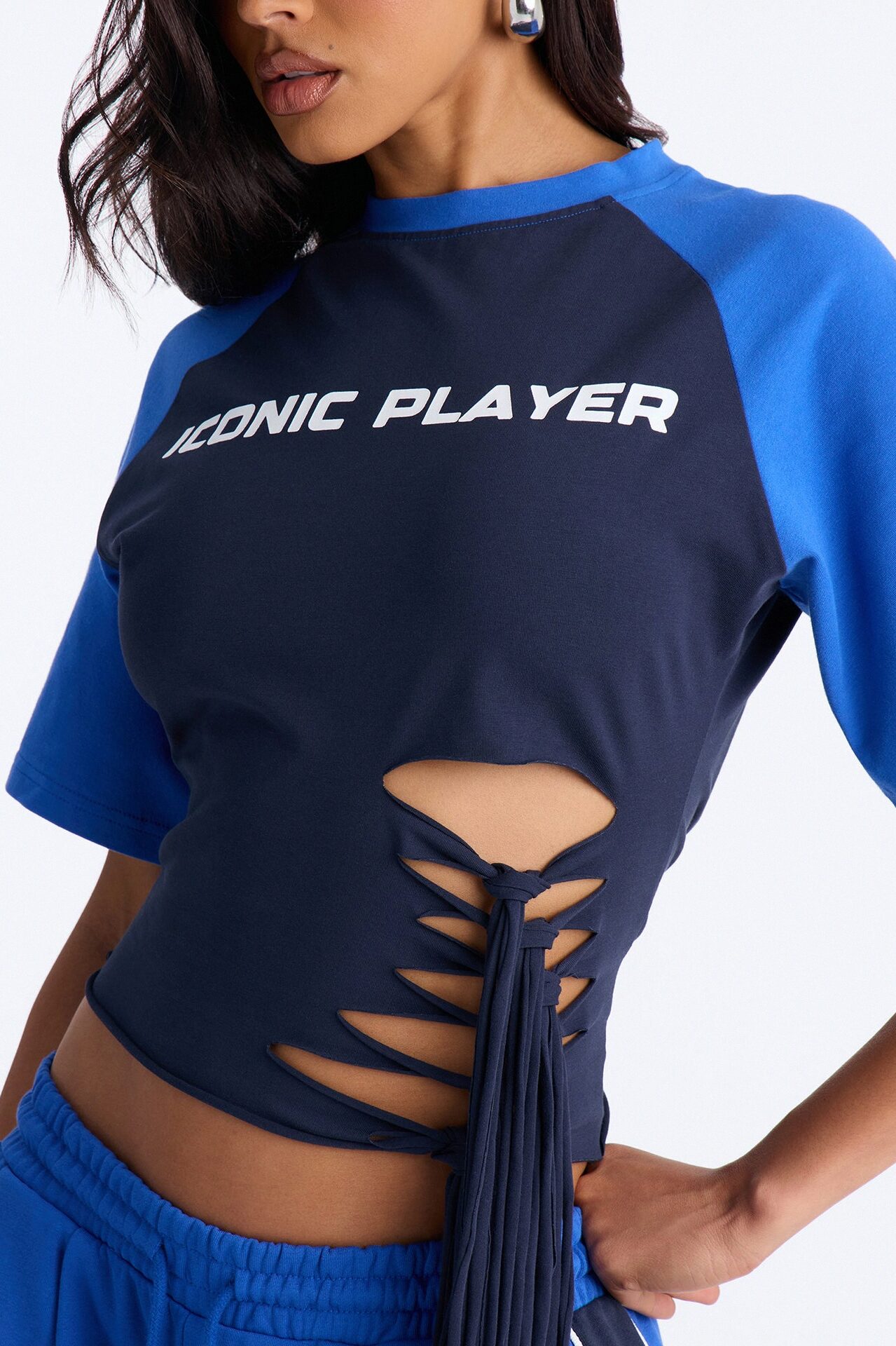 Iconic Player Cut Out Fringed Pant Set - Blue/combo