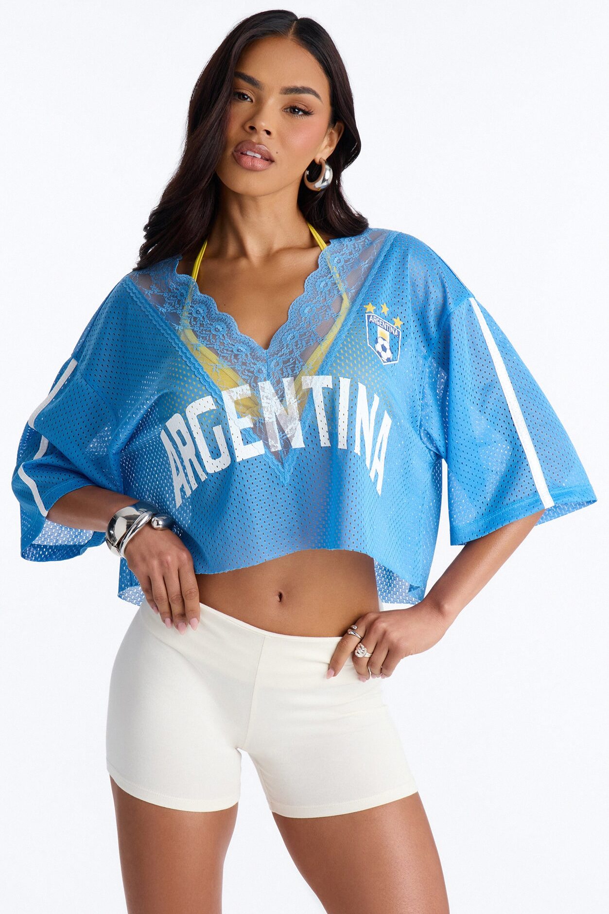 Argentina Lace Cropped Jersey - Light Blue