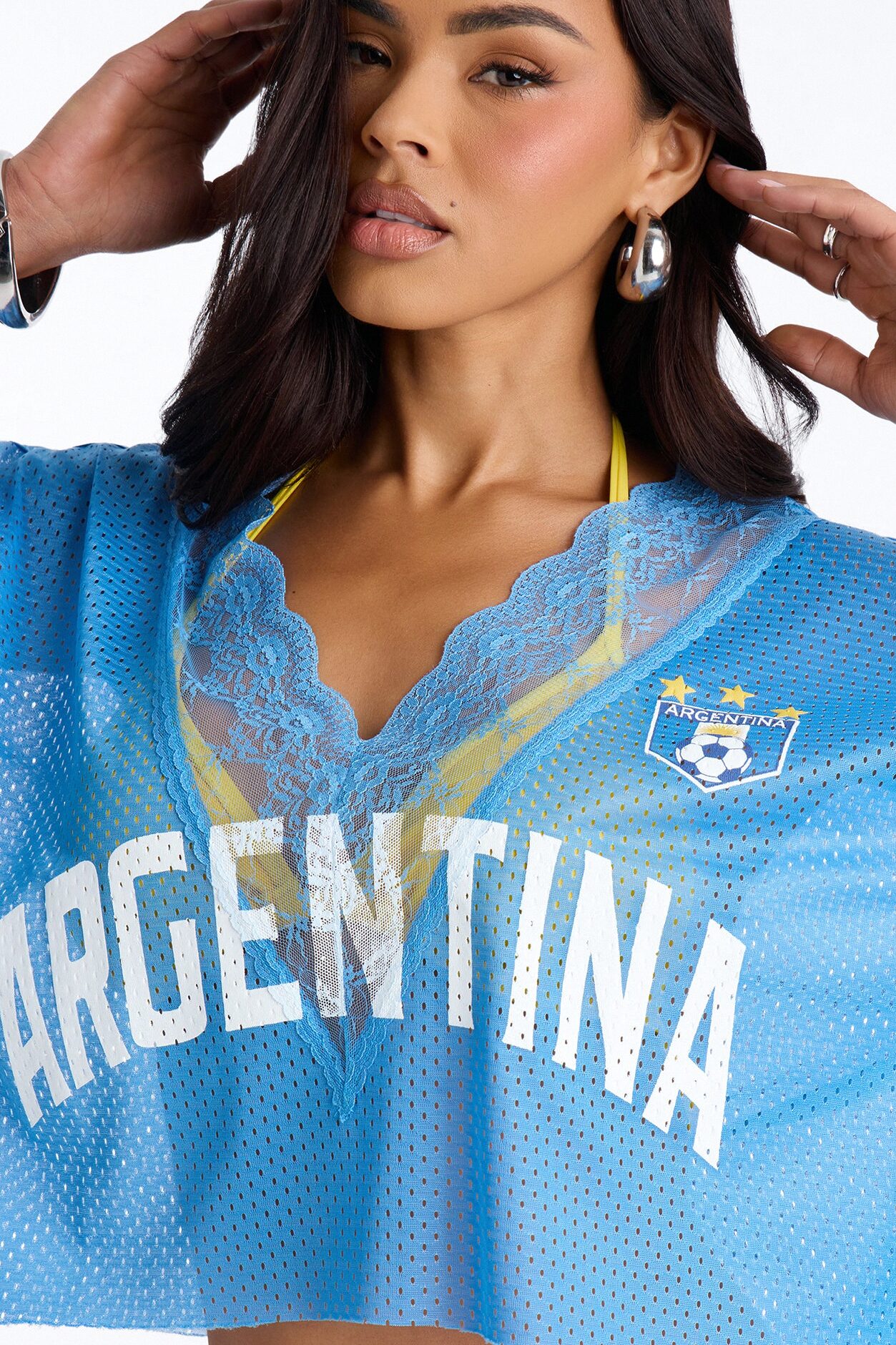 Argentina Lace Cropped Jersey - Light Blue