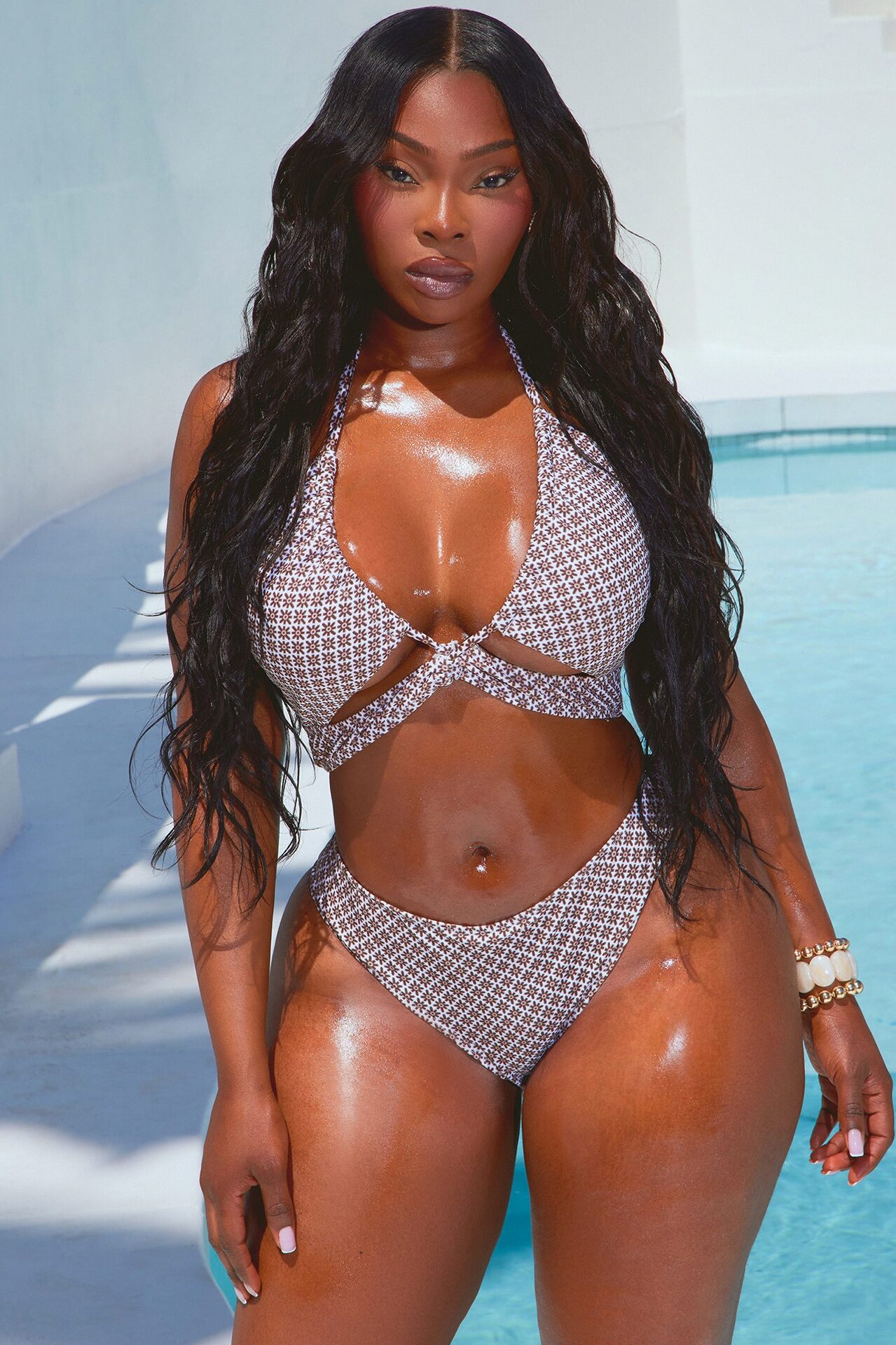 Buns Out Halter 2 Piece Bikini - Brown/combo