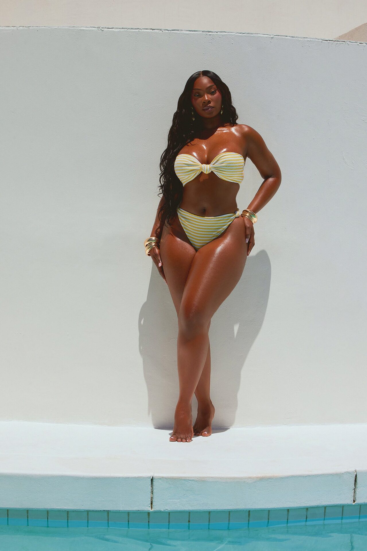 Bryanne Textured Stripe 2 Piece Strapless Bikini Set - Yellow