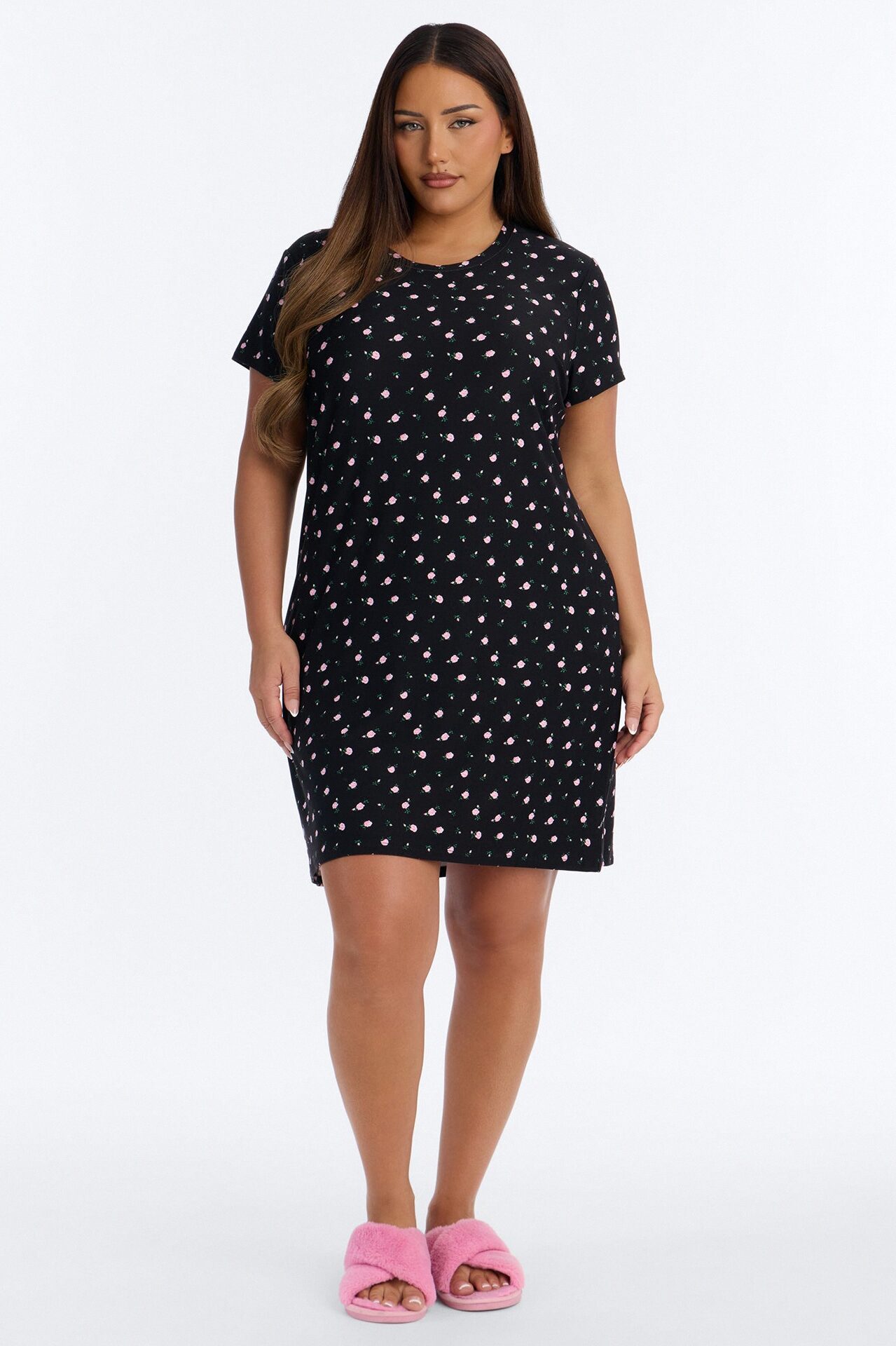 Cozy Serving Floral PJ Sleep Shirt - Black/combo