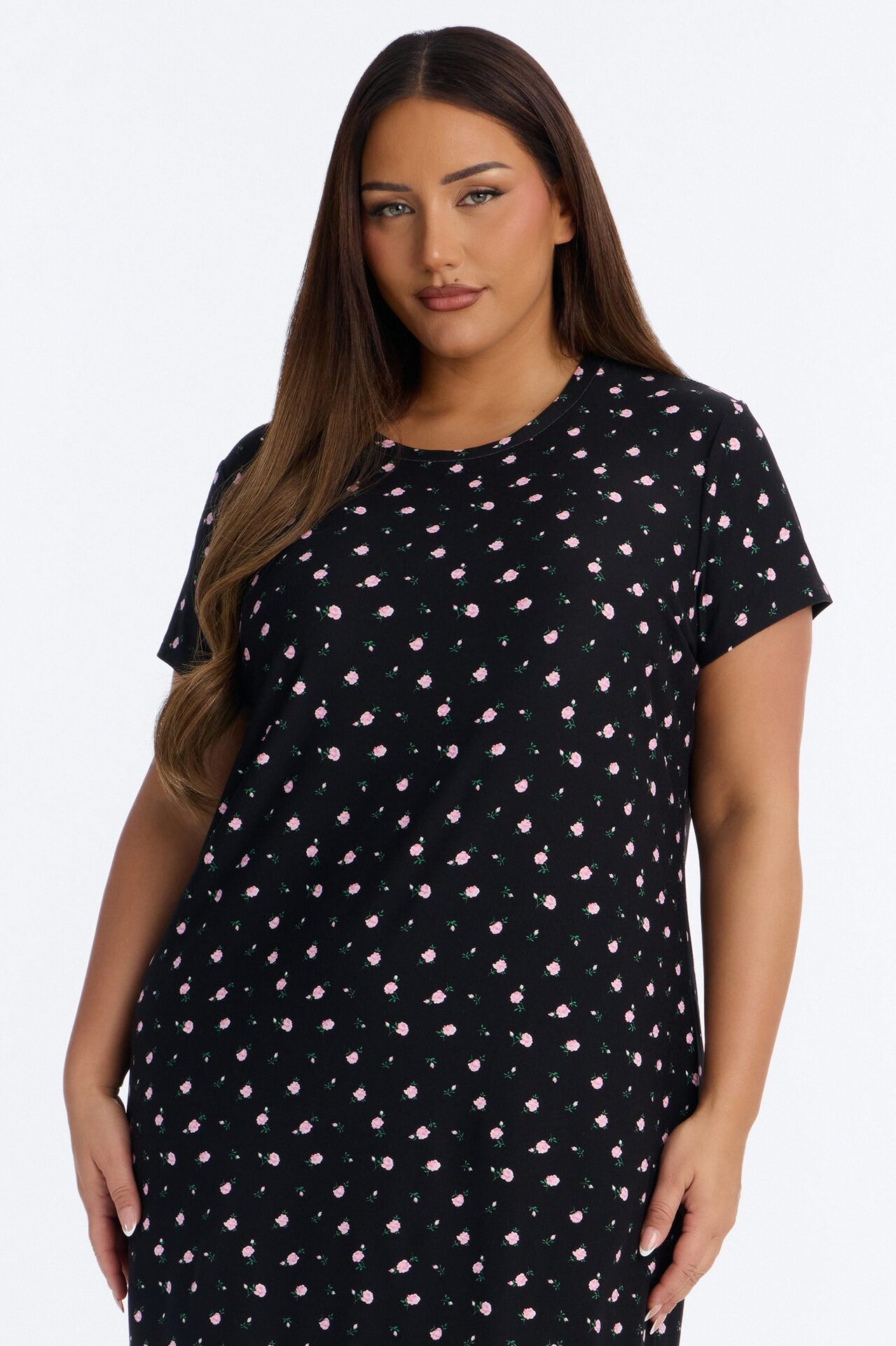 Cozy Serving Floral PJ Sleep Shirt - Black/combo