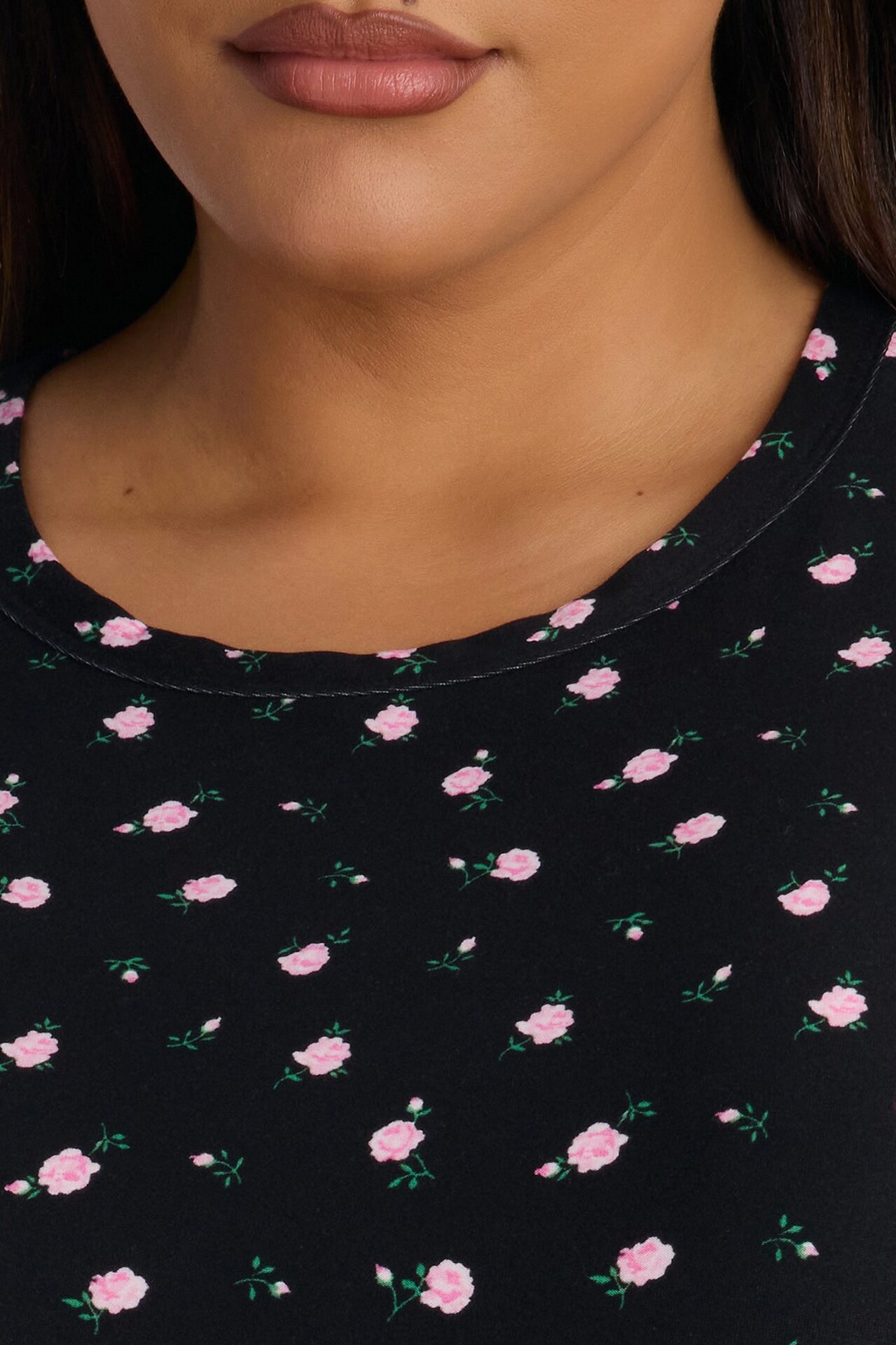 Cozy Serving Floral PJ Sleep Shirt - Black/combo