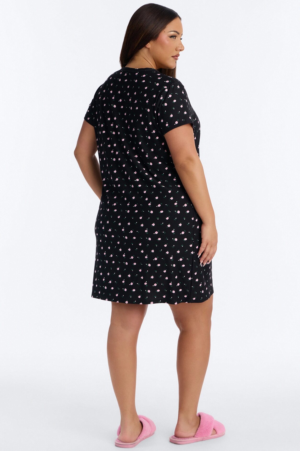 Cozy Serving Floral PJ Sleep Shirt - Black/combo