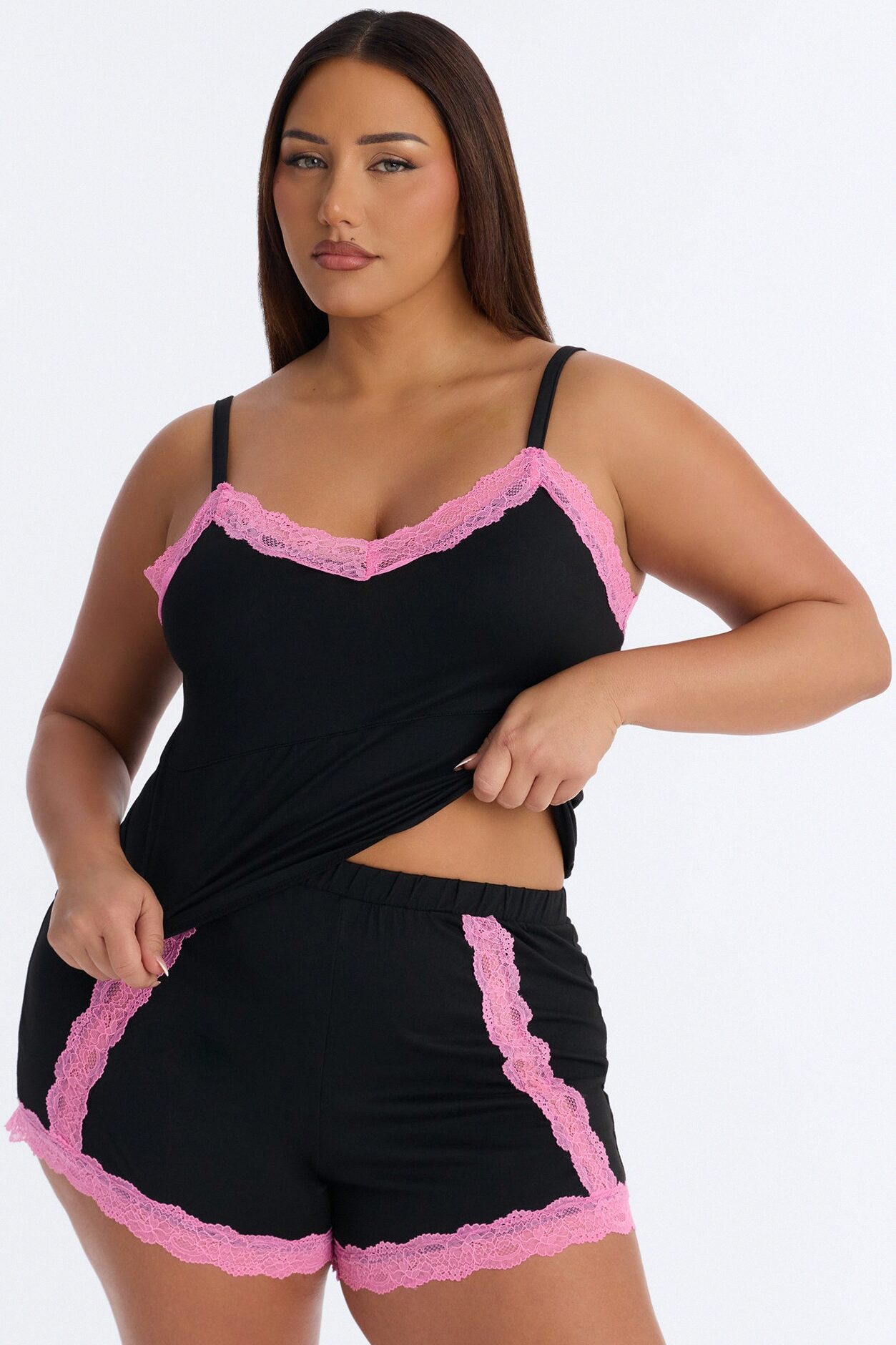 Lay Me Down Cami PJ Short Set - Black/Pink
