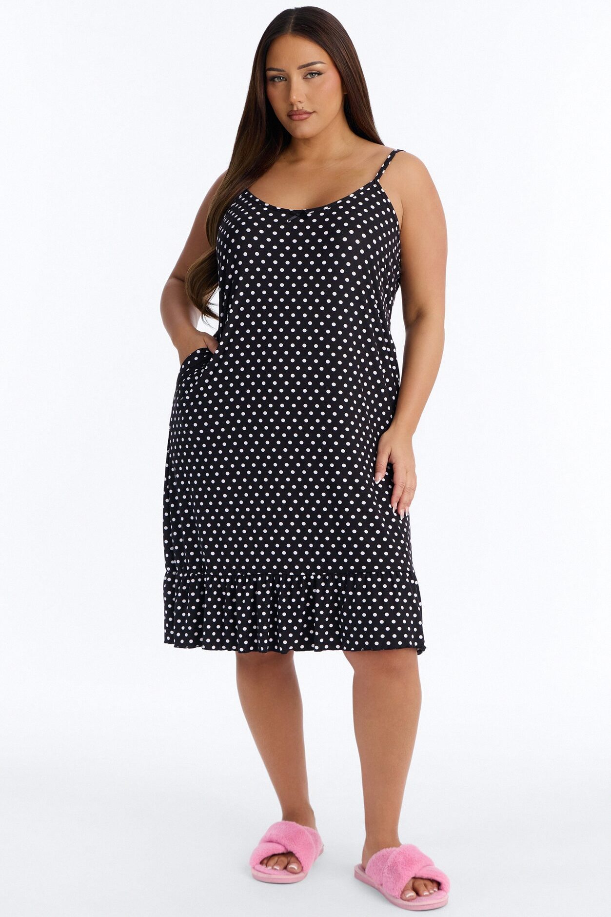 Dotted Desire Ruffle PJ Sleep Dress - Black/White
