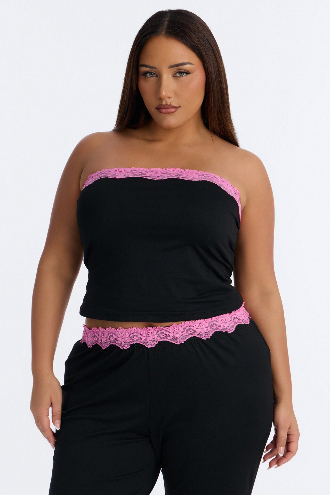 Sleeping Pretty Always Tube Top PJ Flare Pant Set - Black/Pink