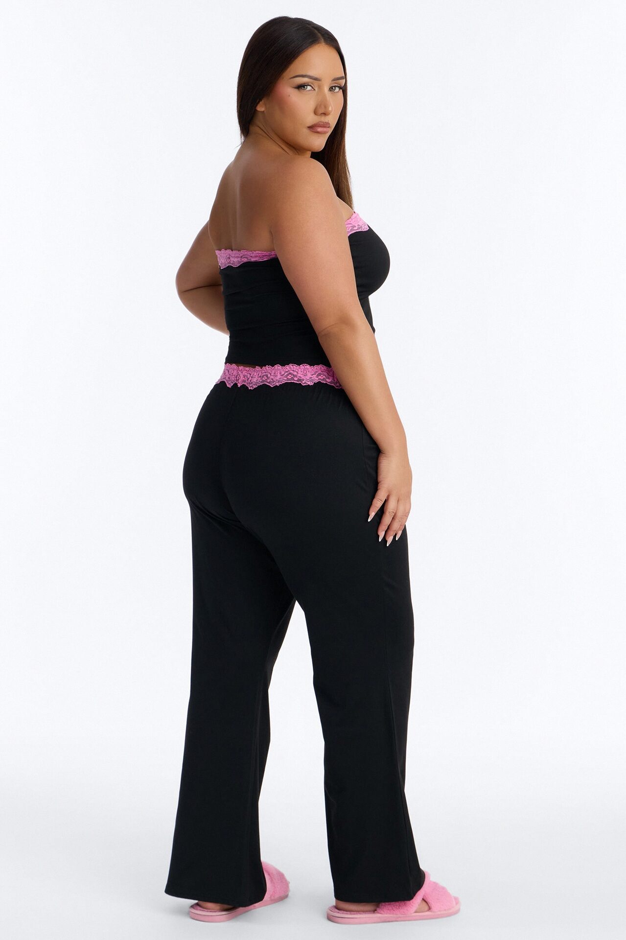 Sleeping Pretty Always Tube Top PJ Flare Pant Set - Black/Pink