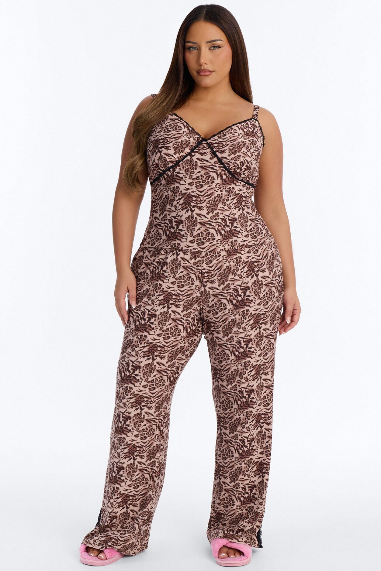Dreamy And Chic Cami PJ Pant Set - Brown/combo