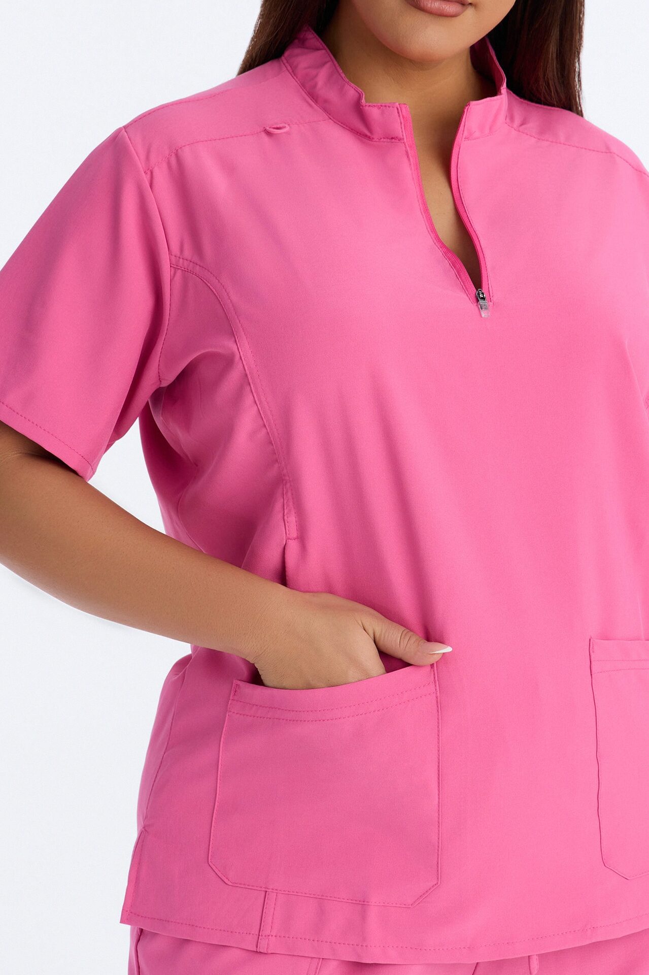 Elite 4 Way Stretch Zip Collar Open Leg Slit Scrub Set - Hot Pink