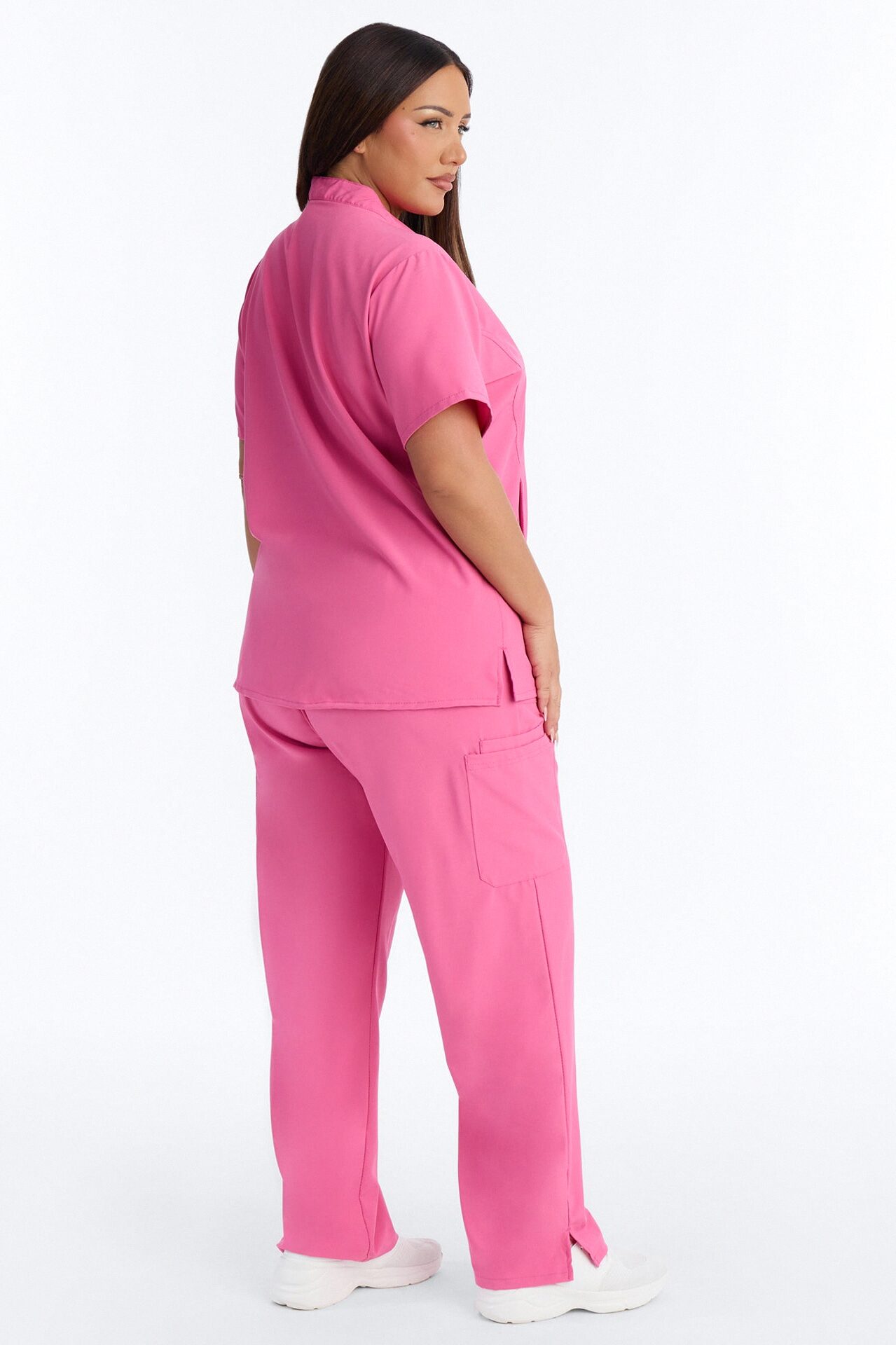 Elite 4 Way Stretch Zip Collar Open Leg Slit Scrub Set - Hot Pink