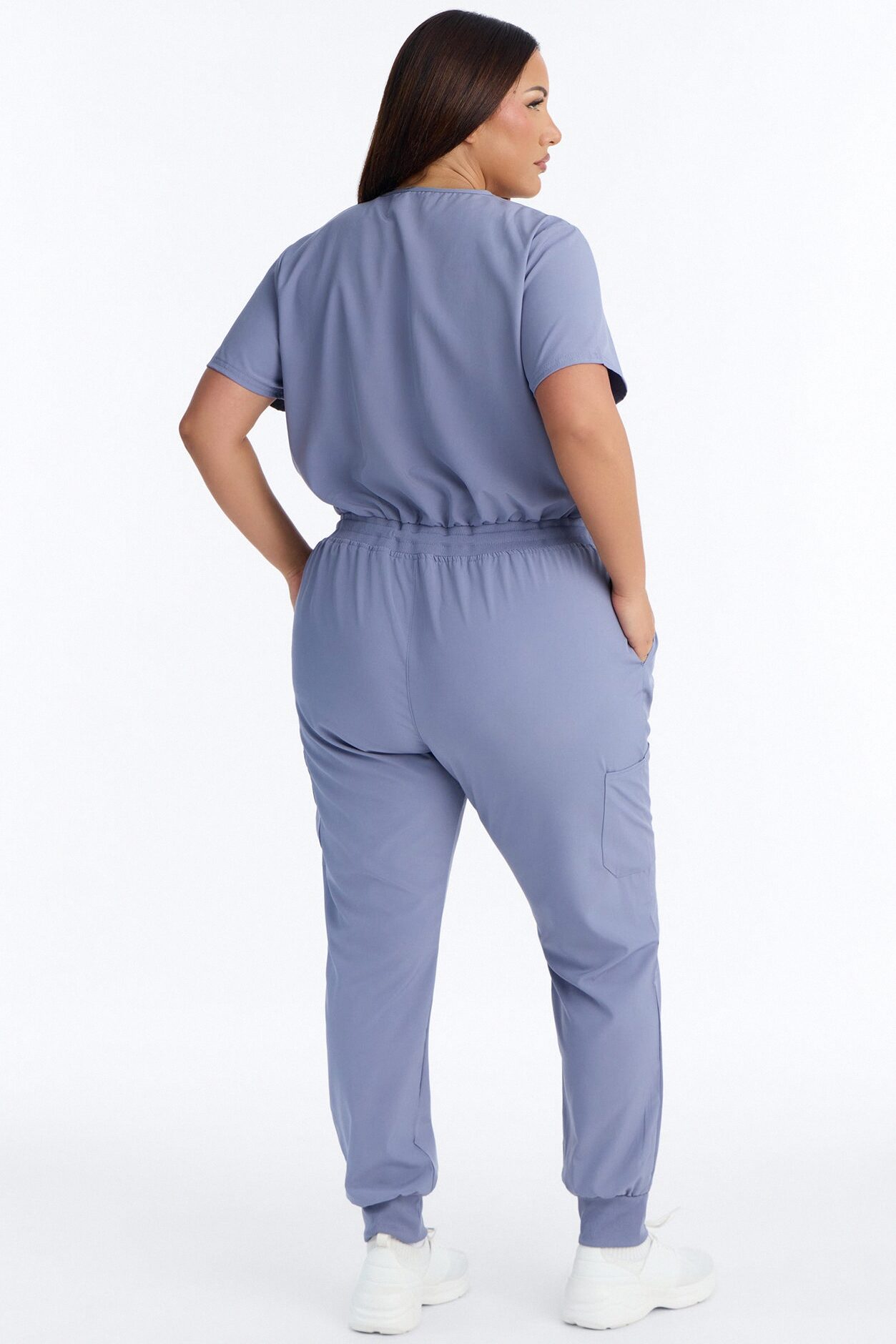 In Unison Uniform Jogger Scrub Jumpsuit With Snaps - Blue