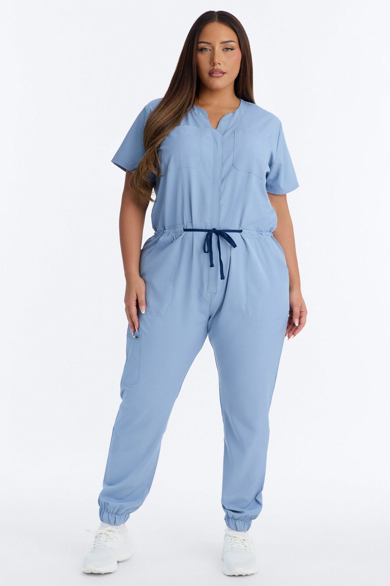 Prime Care Belted Uniform Scrub Jumpsuit - Dusty Blue