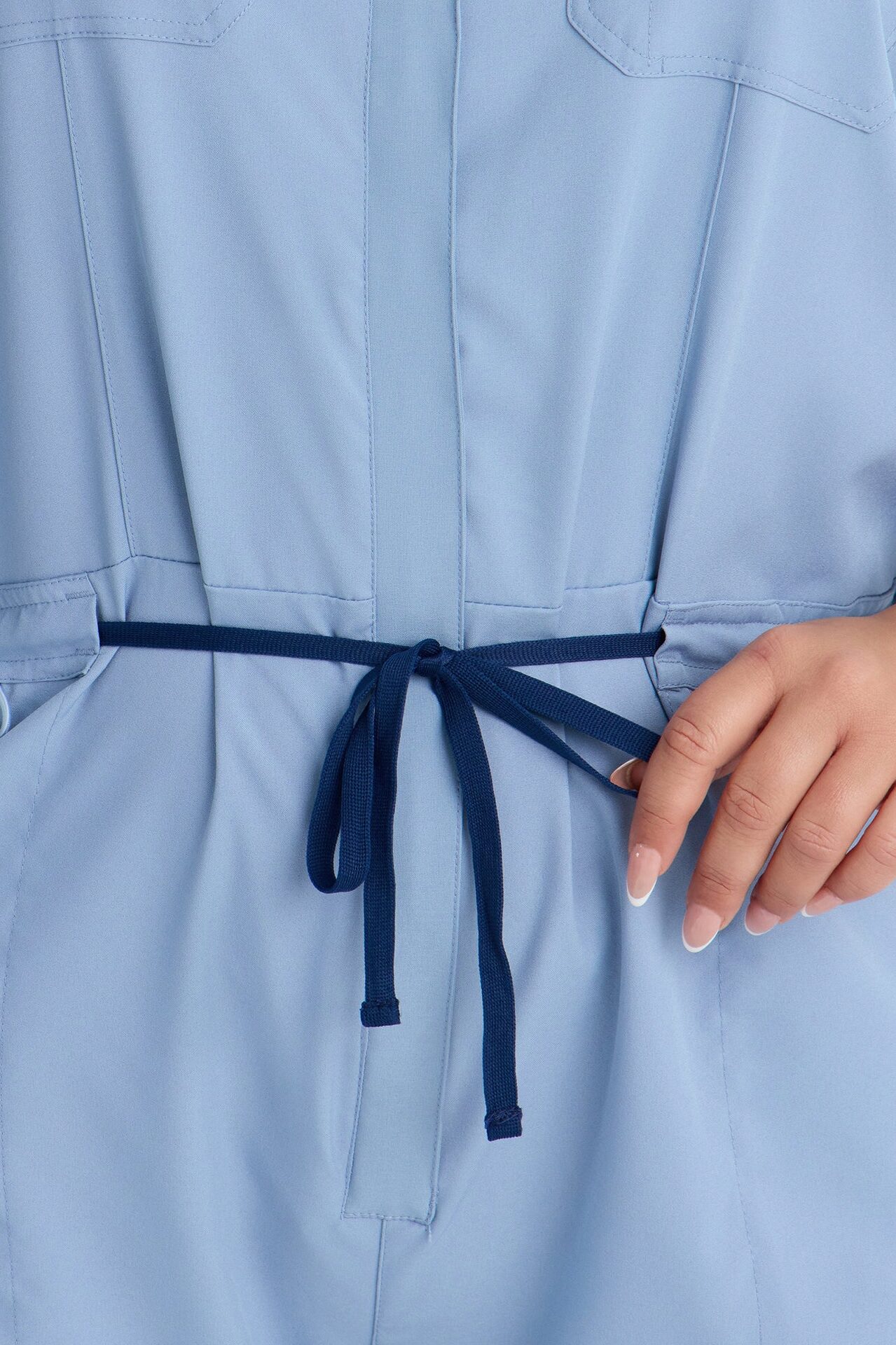 Prime Care Belted Uniform Scrub Jumpsuit - Dusty Blue