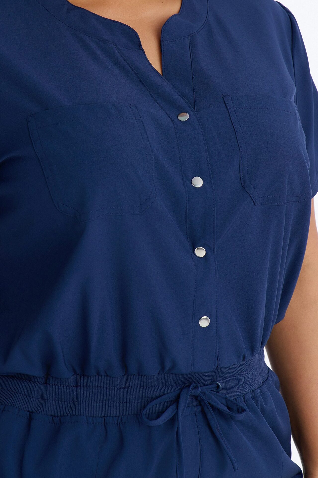 In Unison Uniform Jogger Scrub Jumpsuit With Snaps - Navy