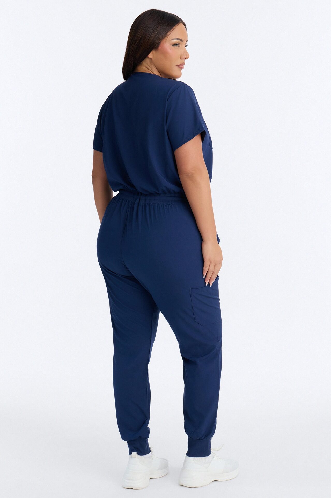 In Unison Uniform Jogger Scrub Jumpsuit With Snaps - Navy