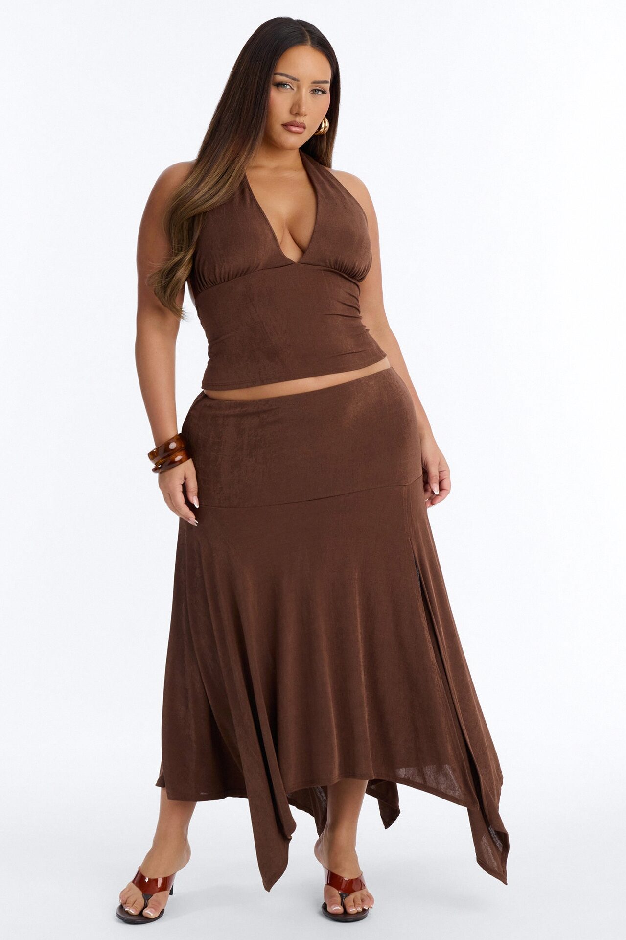 Alyssa Slinky Halter Top - Chocolate