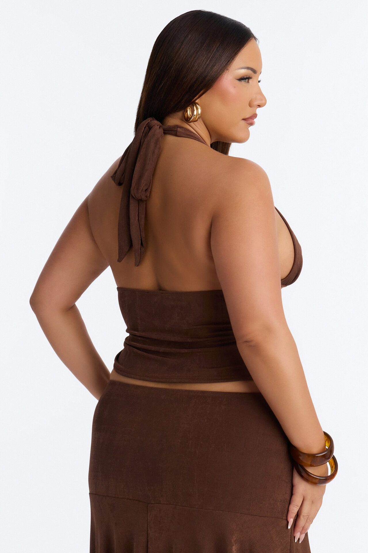 Alyssa Slinky Halter Top - Chocolate